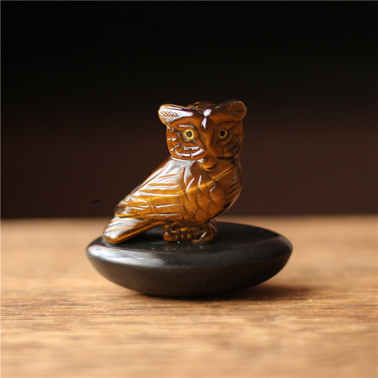 Natural Tiger Eye Obsidian Carved Owl Ornament