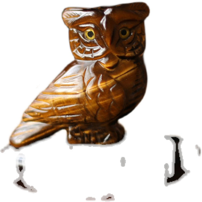 Natural Tiger Eye Obsidian Carved Owl Ornament