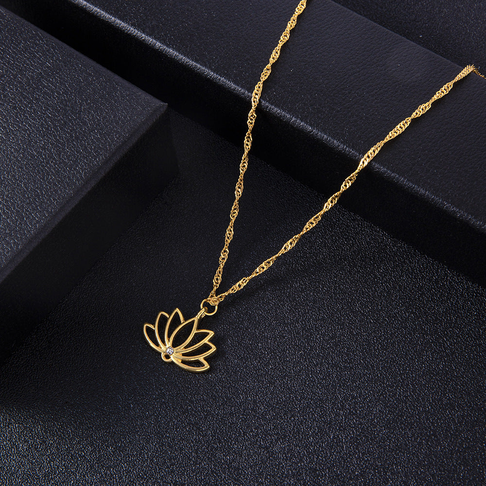 Necklace Ornament Fashion Simple Lotus Hollow Pendant Necklace Floral Lucky Pendant