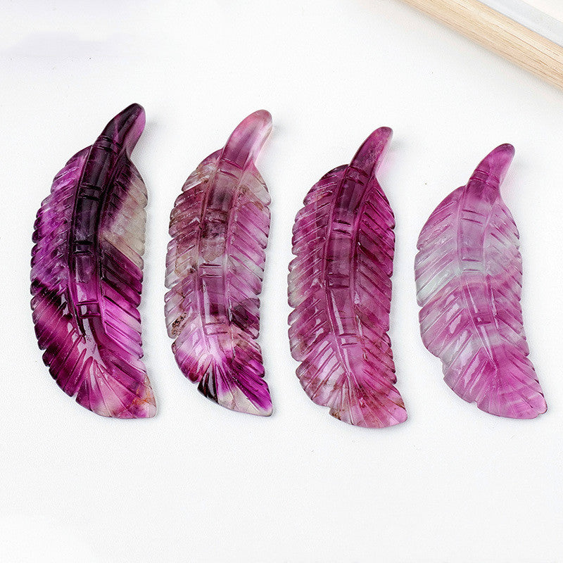 Natural Purple Fluorite Feather Carving Pieces Crystal Ornaments