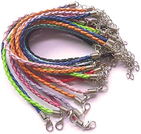 Onwon 50 PCS Mixed Color Leather Lace Plaited Bracelet Cords DIY Jewelry Making Handicrafts Braided Ropes with Lobster Clasps Extended Chain for Wrist Charms Bracelets Jewelry Making