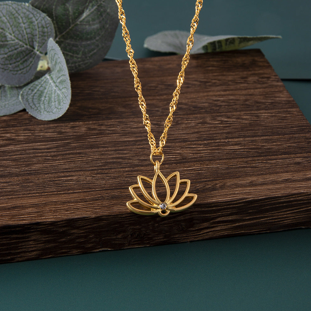 Necklace Ornament Fashion Simple Lotus Hollow Pendant Necklace Floral Lucky Pendant