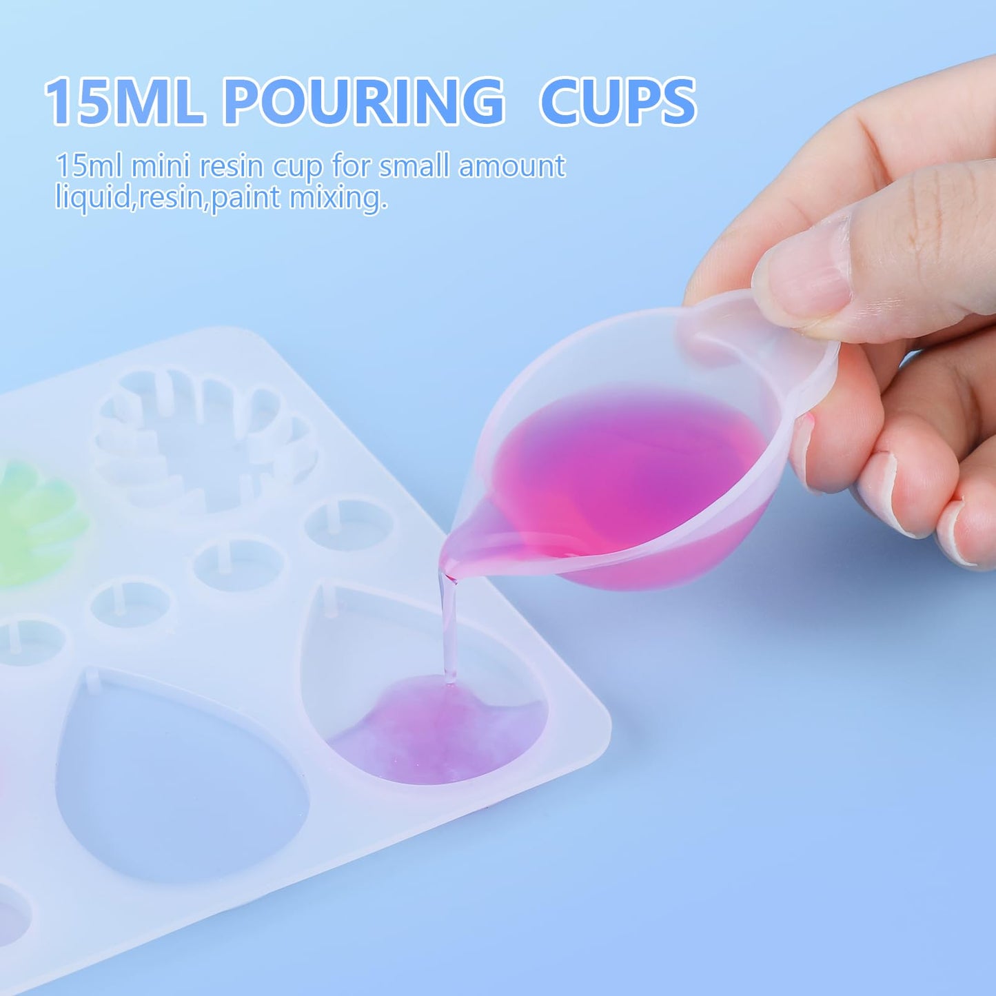 KISREL Silicone Measuring Cups for Resin, Resin Supplies with 600ML+250ML+ 100ML Silicone Cups, Resin Mixing Cups, Silicone Stir Sticks, Epoxy Mixing Cup