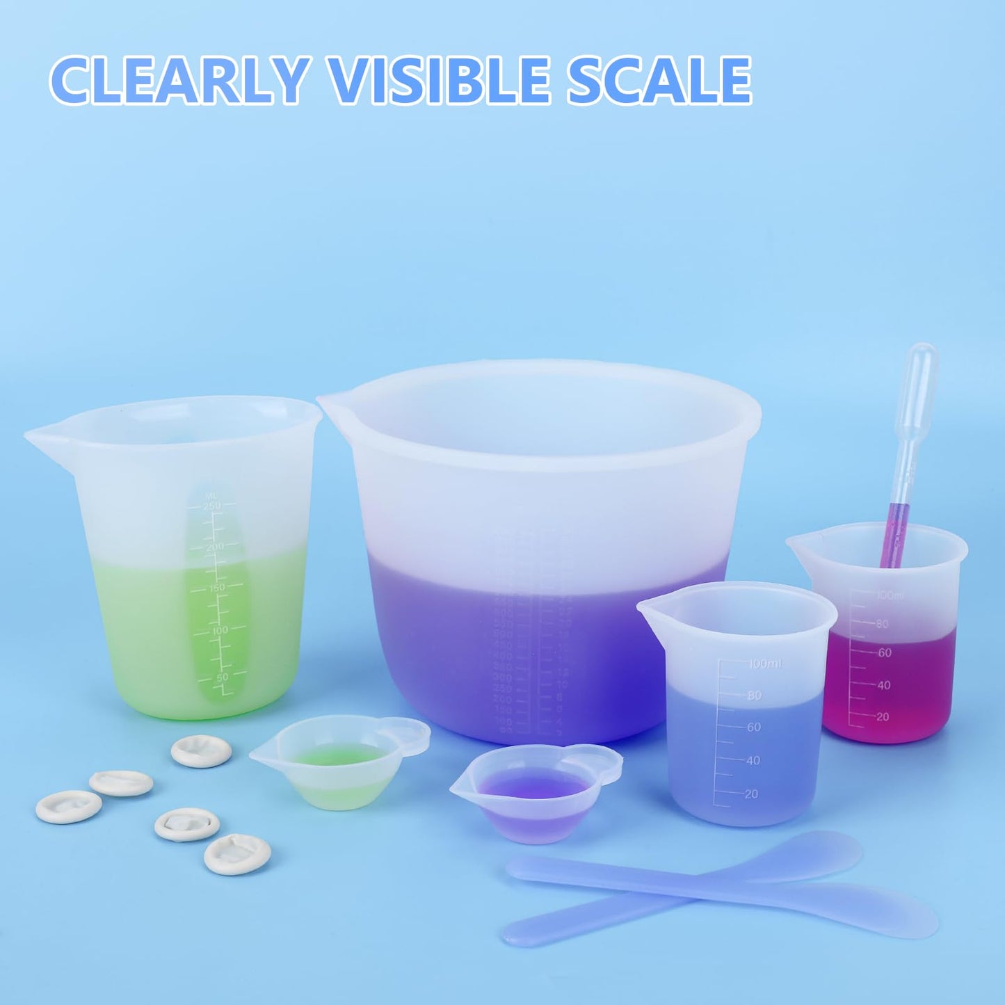 KISREL Silicone Measuring Cups for Resin, Resin Supplies with 600ML+250ML+ 100ML Silicone Cups, Resin Mixing Cups, Silicone Stir Sticks, Epoxy Mixing Cup