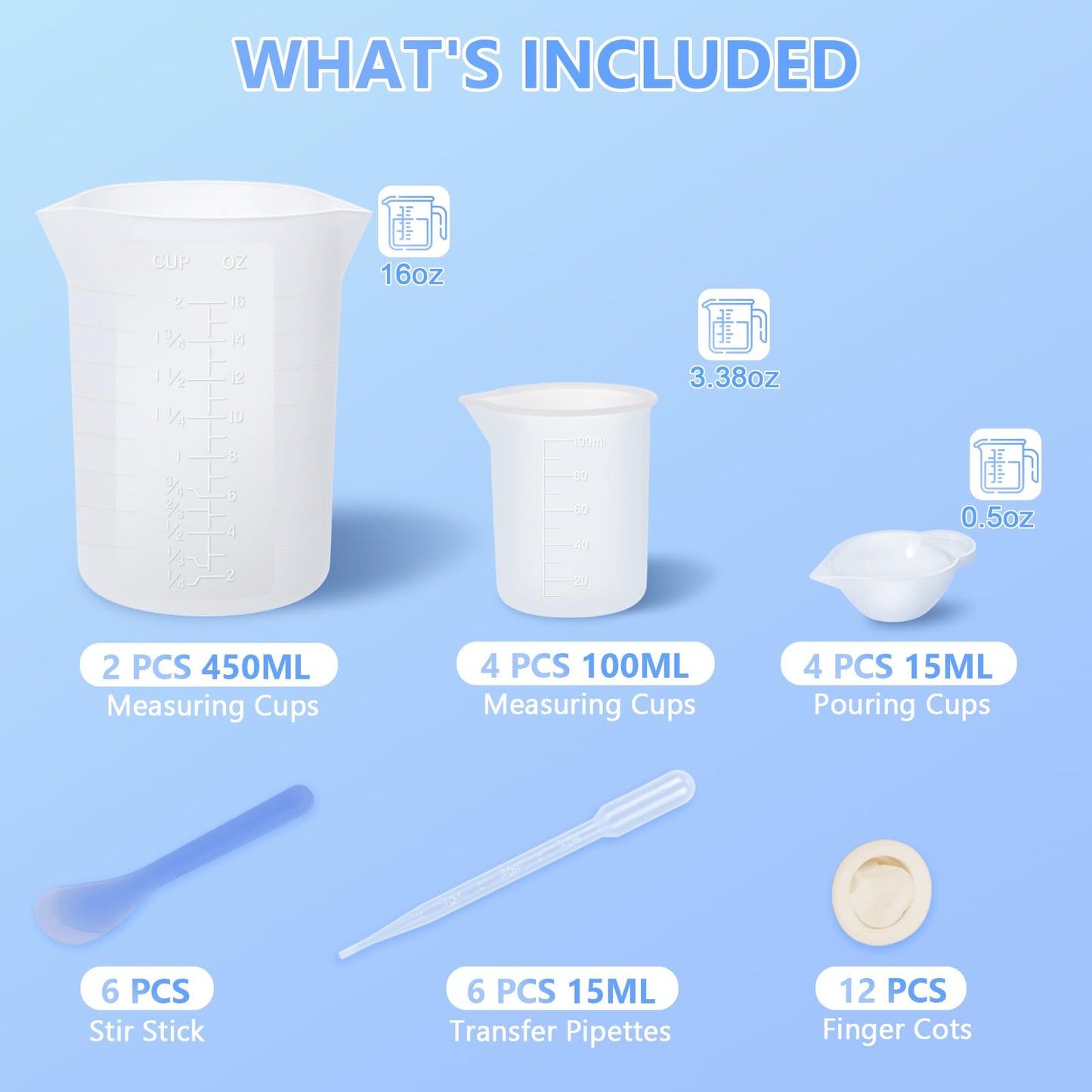 KISREL Silicone Measuring Cups for Resin, Resin Supplies with 600ML+250ML+ 100ML Silicone Cups, Resin Mixing Cups, Silicone Stir Sticks, Epoxy Mixing Cup