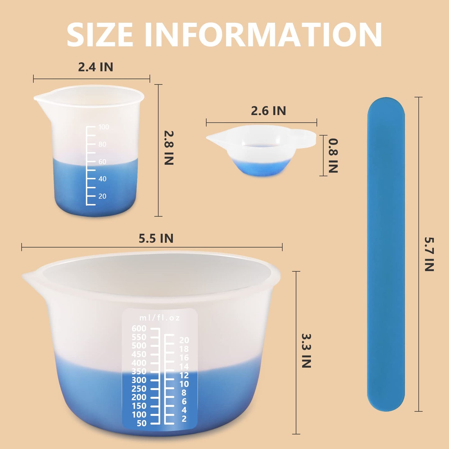 KISREL Silicone Measuring Cups for Resin, Resin Supplies with 600ML+250ML+ 100ML Silicone Cups, Resin Mixing Cups, Silicone Stir Sticks, Epoxy Mixing Cup