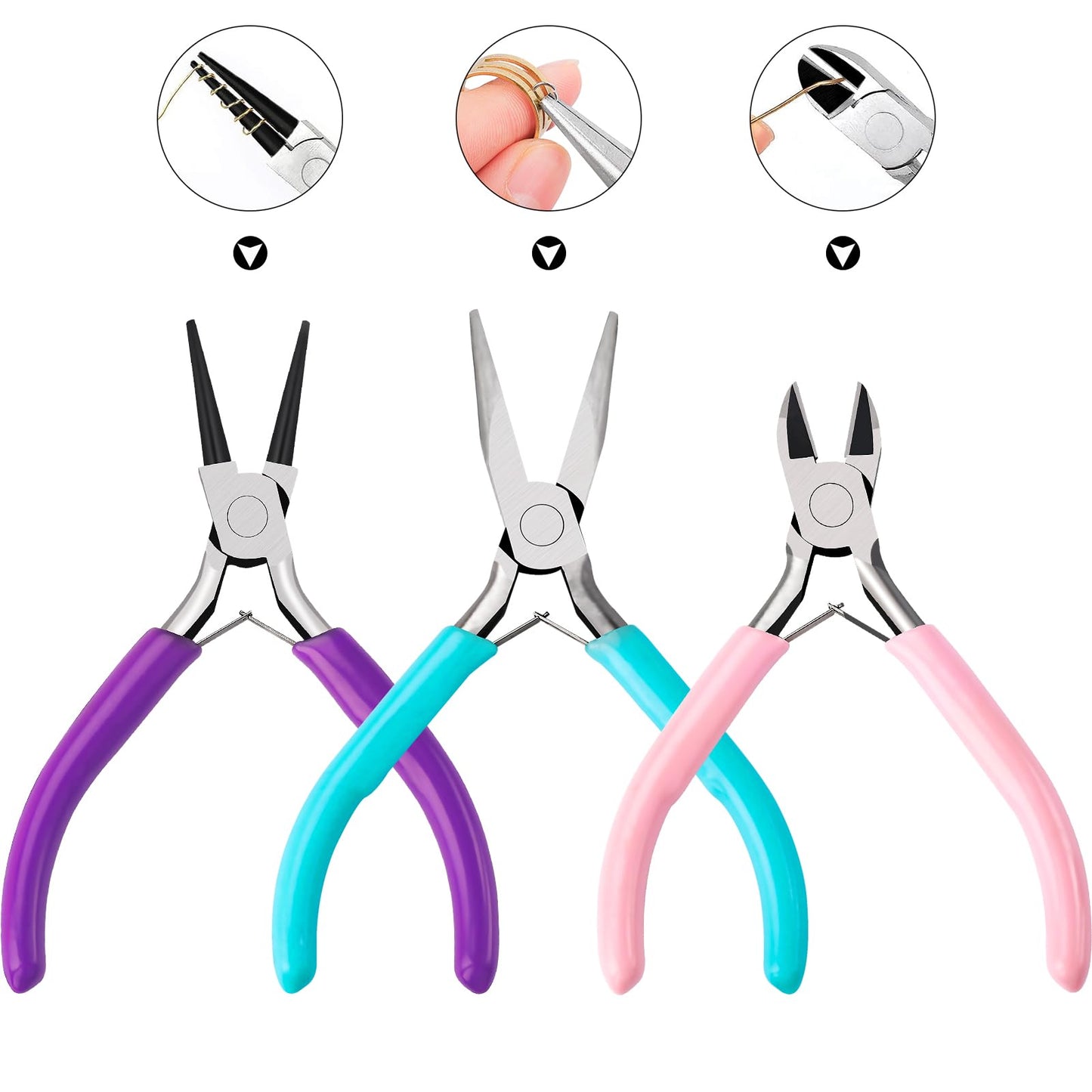 5Pcs Jewelry Pliers Jewelry Making Pliers Tools with Needle Nose Pliers/Round Nose Pliers/Chain Nose Pliers/Bent Nose Pliers/Zipper Pliers Wire Cutters for Wire Wrapping Earring Craft Making Supplies