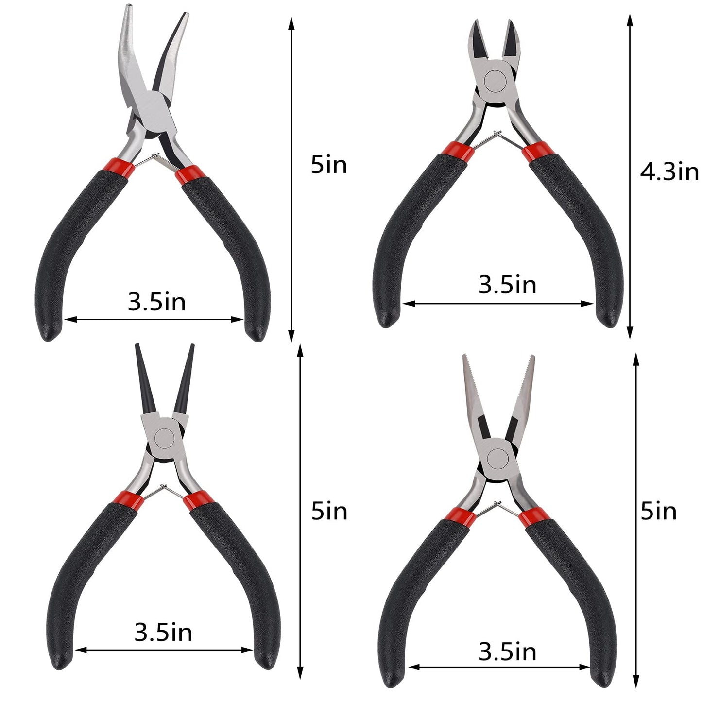 5Pcs Jewelry Pliers Jewelry Making Pliers Tools with Needle Nose Pliers/Round Nose Pliers/Chain Nose Pliers/Bent Nose Pliers/Zipper Pliers Wire Cutters for Wire Wrapping Earring Craft Making Supplies