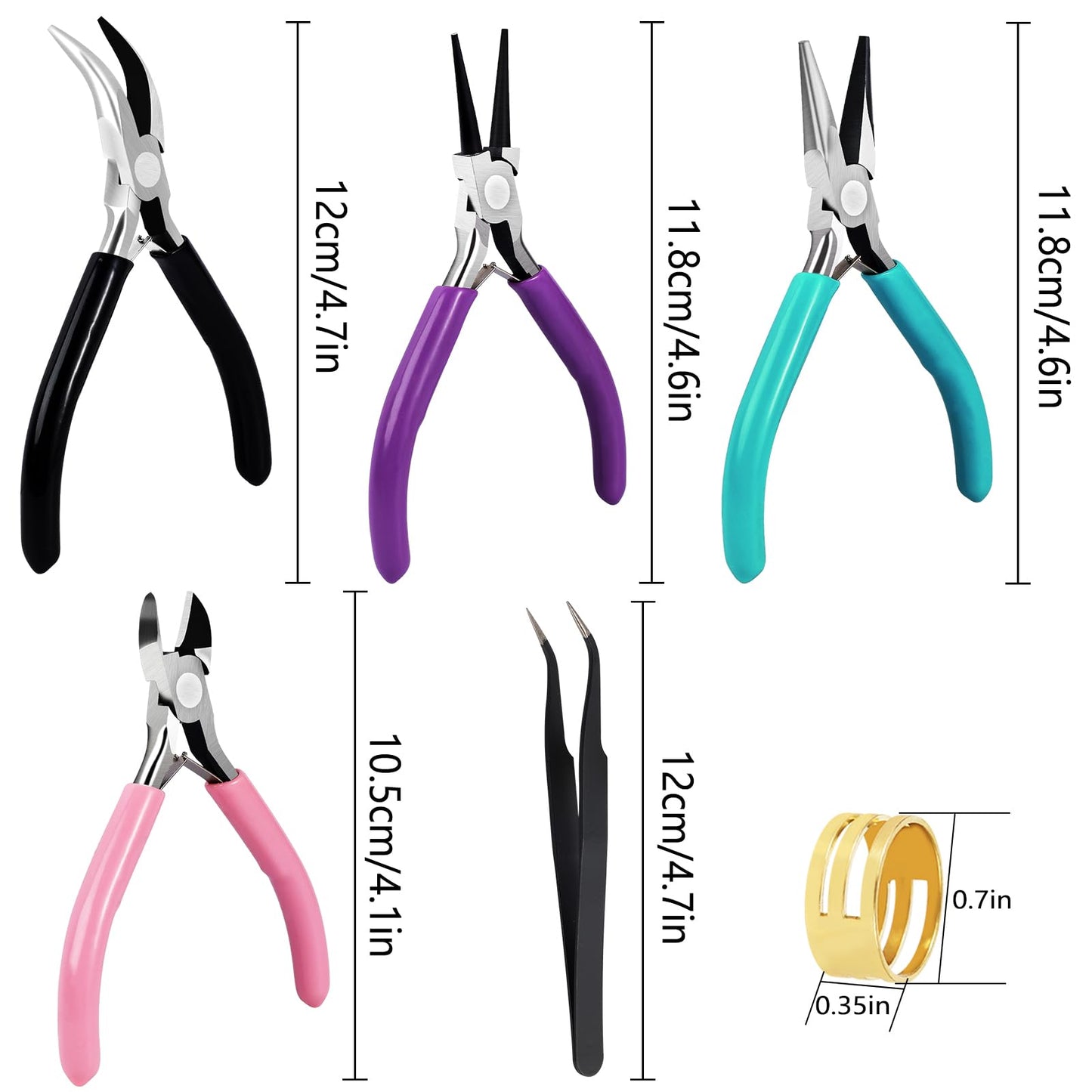 5Pcs Jewelry Pliers Jewelry Making Pliers Tools with Needle Nose Pliers/Round Nose Pliers/Chain Nose Pliers/Bent Nose Pliers/Zipper Pliers Wire Cutters for Wire Wrapping Earring Craft Making Supplies