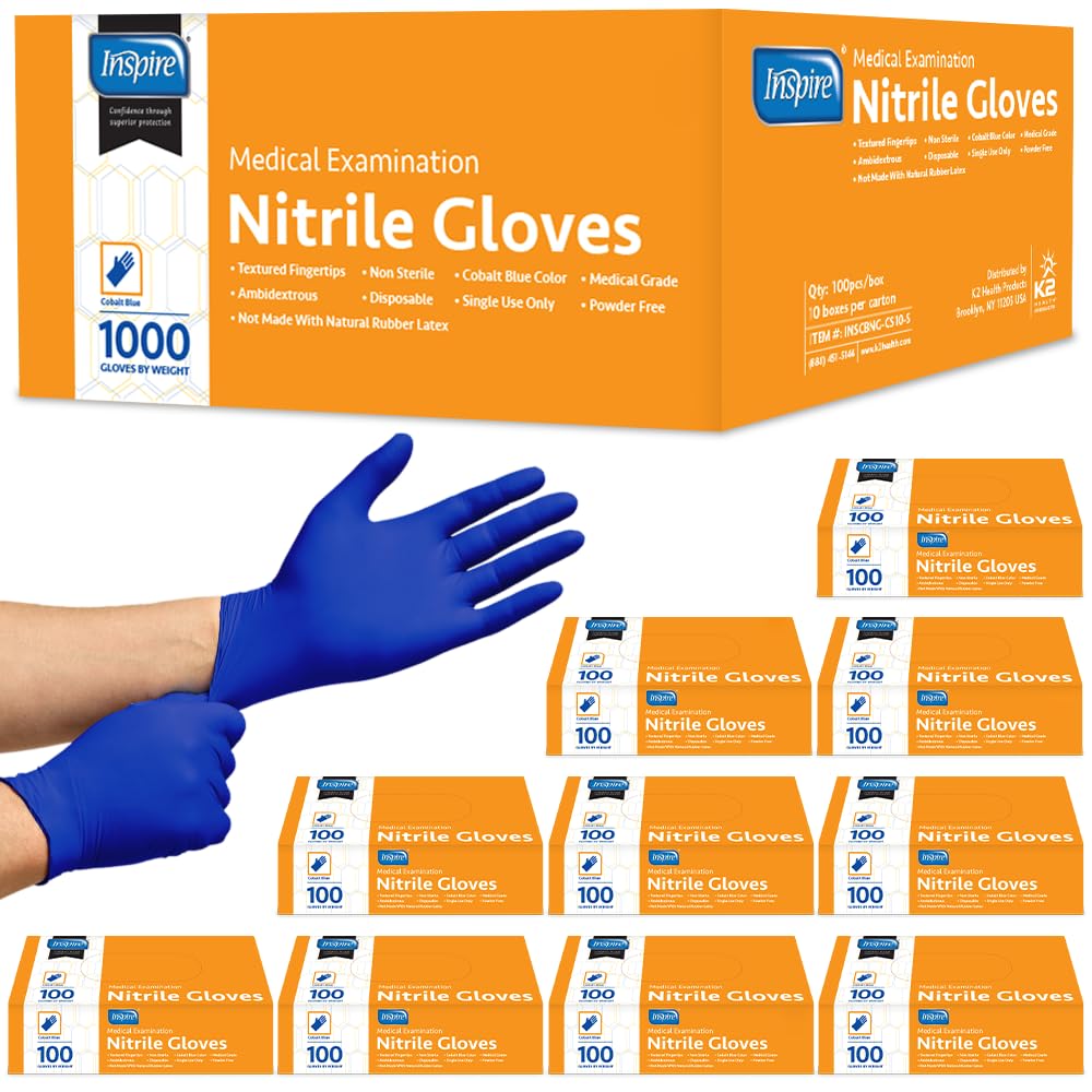 Inspire Nitrile Exam Gloves | The Original Quality Stretch Nitrile Cobalt Blue | 4.5 Gloves Disposable Latex Free Medical EMT