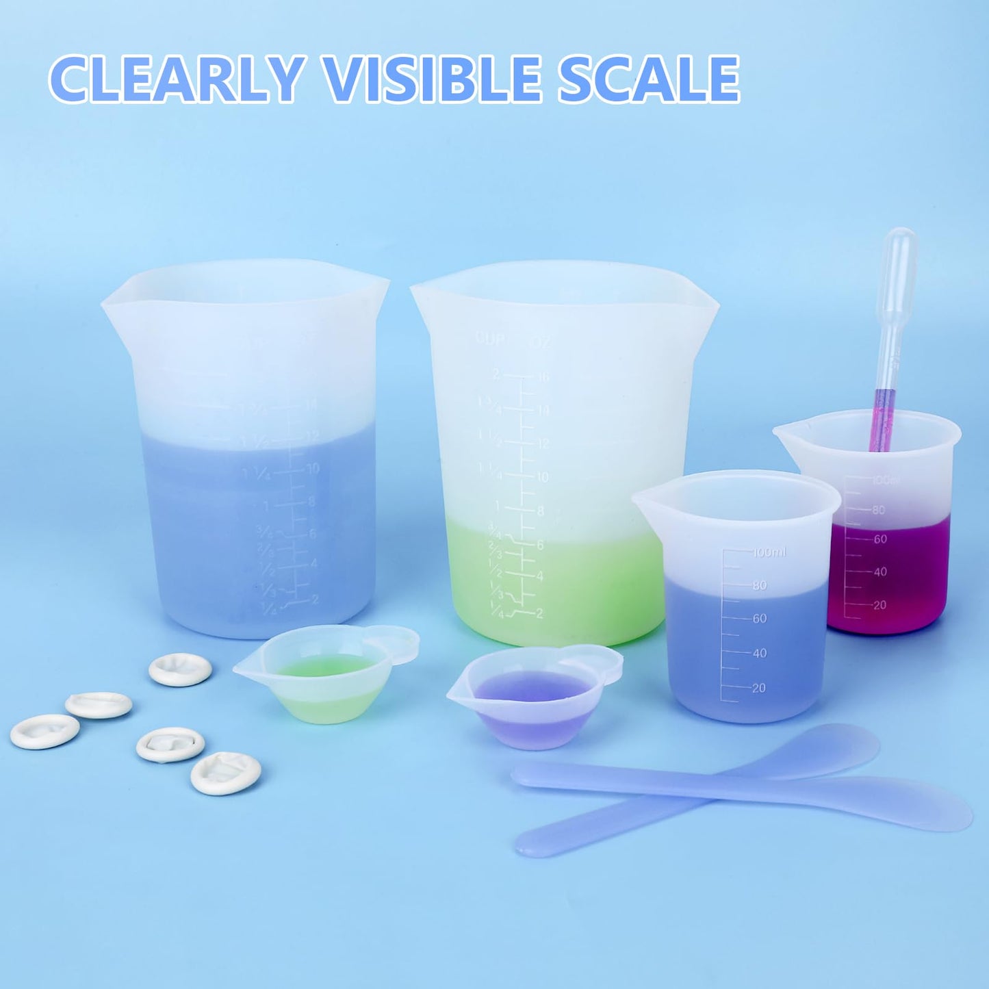 KISREL Silicone Measuring Cups for Resin, Resin Supplies with 600ML+250ML+ 100ML Silicone Cups, Resin Mixing Cups, Silicone Stir Sticks, Epoxy Mixing Cup