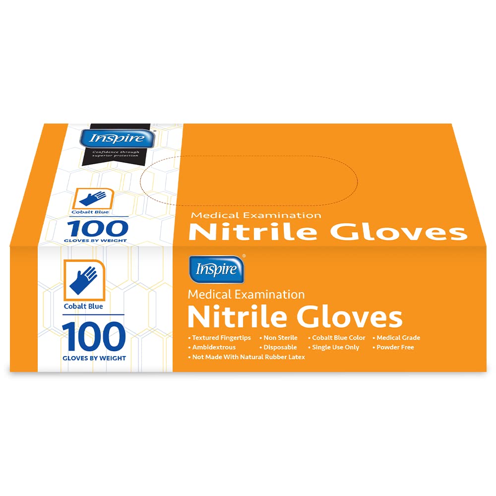 Inspire Nitrile Exam Gloves | The Original Quality Stretch Nitrile Cobalt Blue | 4.5 Gloves Disposable Latex Free Medical EMT