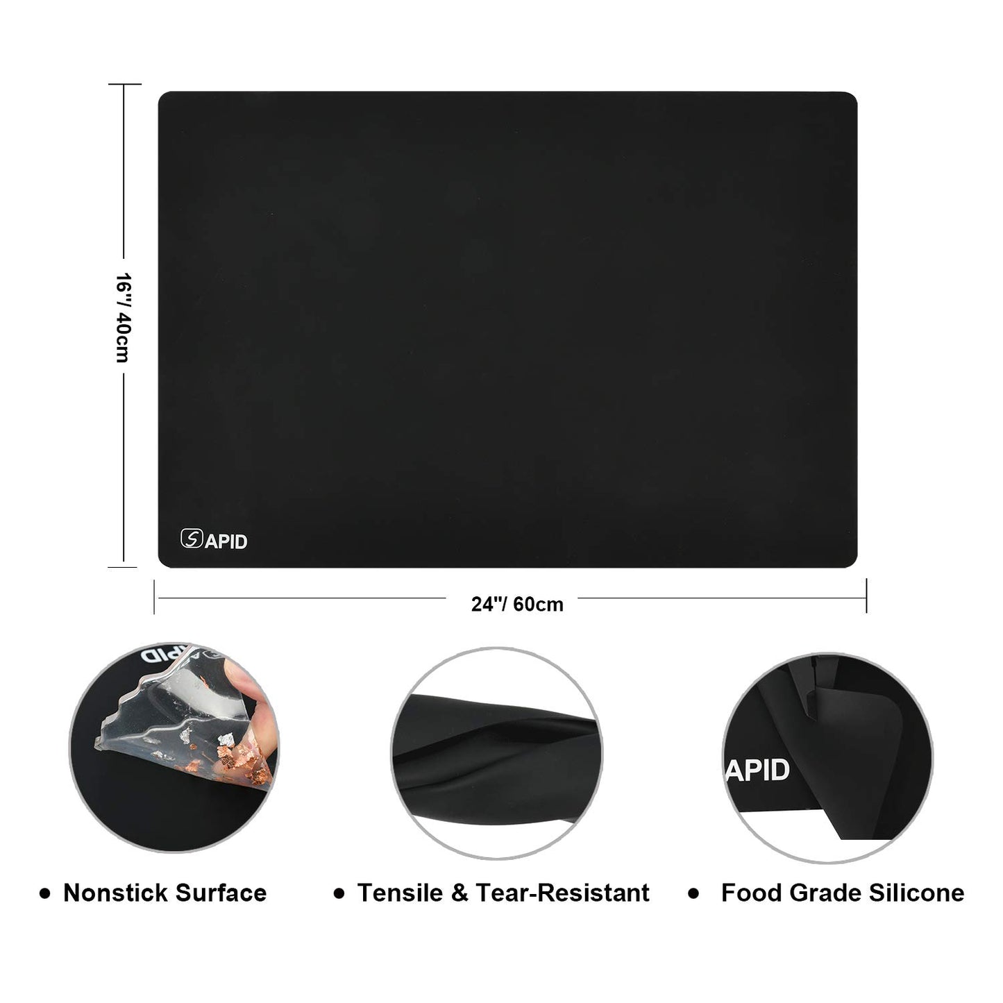 Sapid Extra Large Silicone Sheet for Crafts, Thick Silicone Jewelry Casting Mats, Nonstick Nonslip Silicon Mat for Epoxy Resin, Art Painting, Heat- Resistance Counter Mat (20"×27.9", Black)