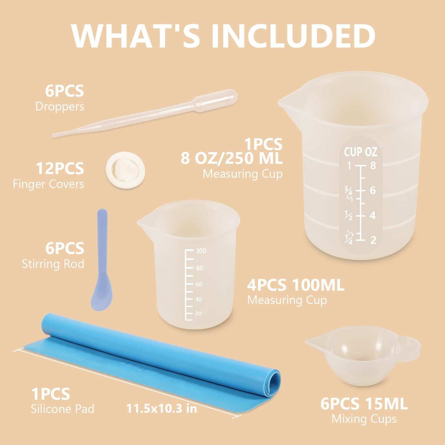 KISREL Silicone Measuring Cups for Resin, Resin Supplies with 600ML+250ML+ 100ML Silicone Cups, Resin Mixing Cups, Silicone Stir Sticks, Epoxy Mixing Cup