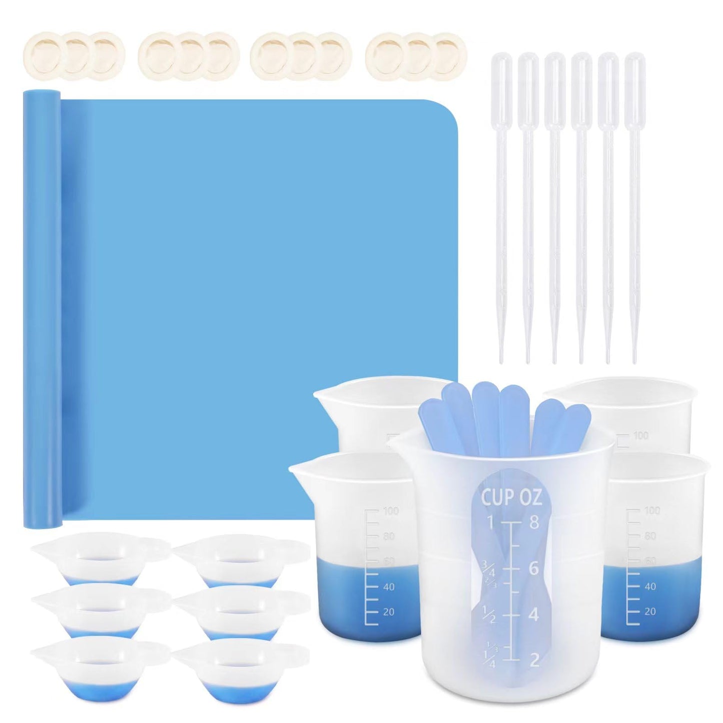 KISREL Silicone Measuring Cups for Resin, Resin Supplies with 600ML+250ML+ 100ML Silicone Cups, Resin Mixing Cups, Silicone Stir Sticks, Epoxy Mixing Cup