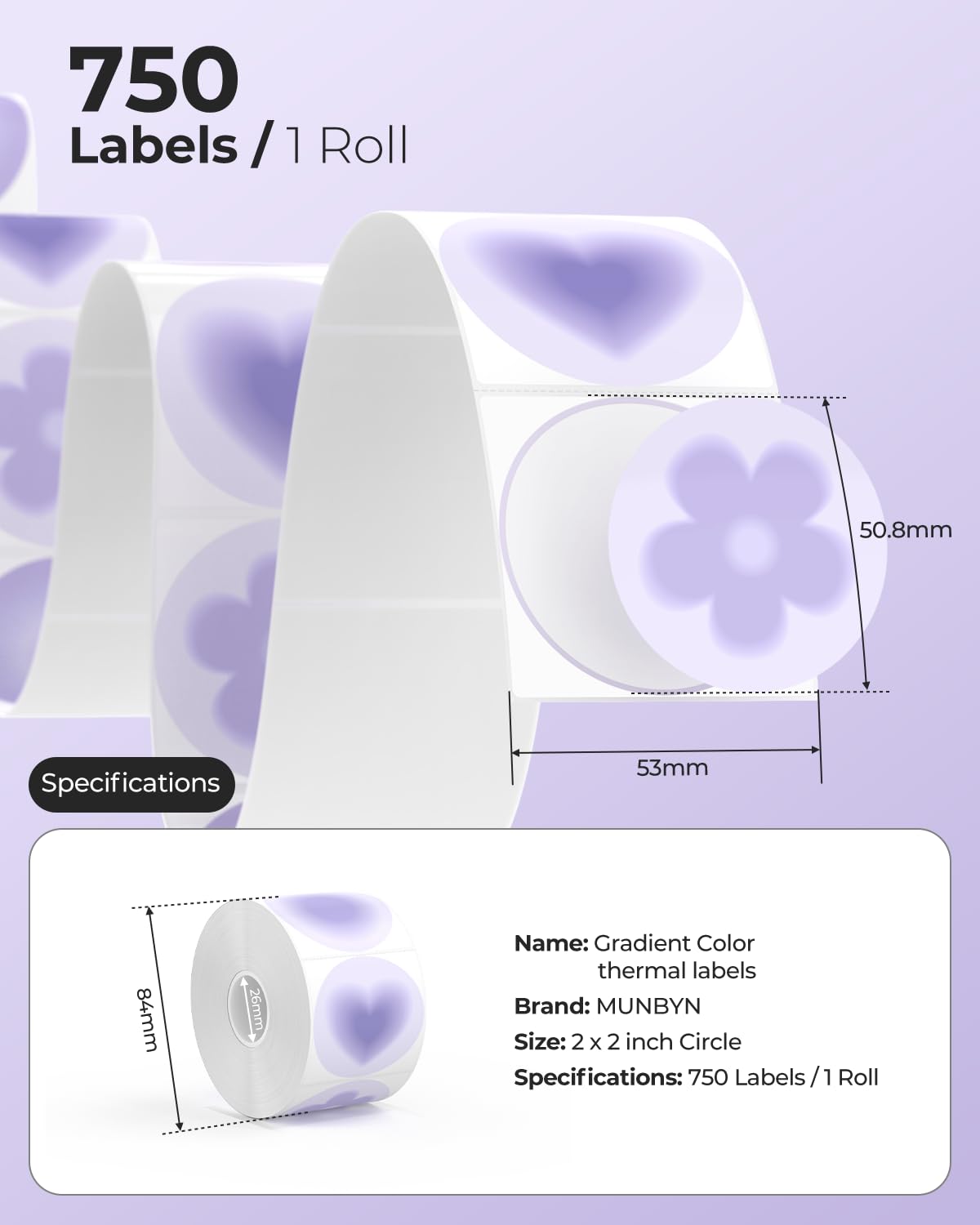 MUNBYN 2 Inch Circle Thermal Sticker Labels, Direct Round Thermal Labels for DIY Logo Design, Small Businesses, Thank You Thermal Stickers, 750 Labels/1 Roll