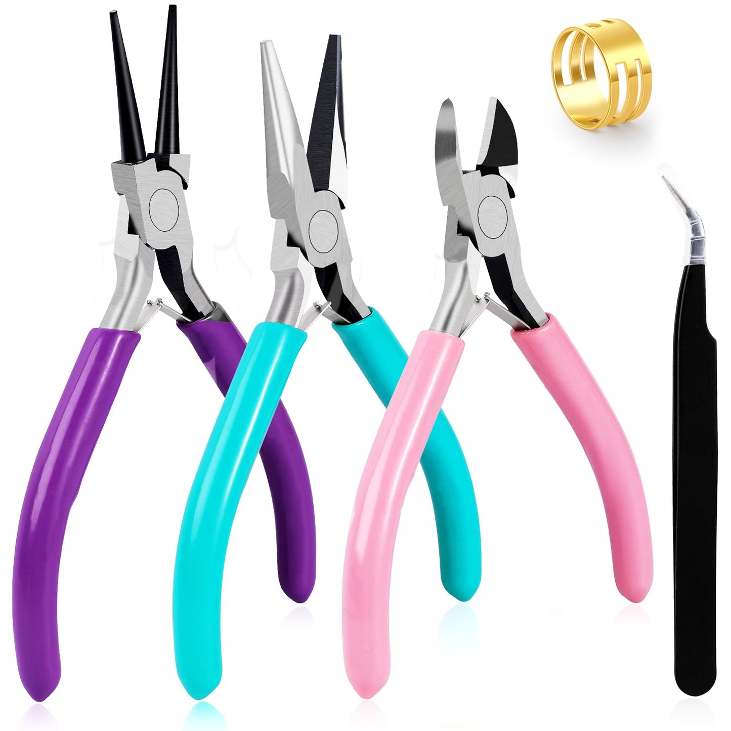 5Pcs Jewelry Pliers Jewelry Making Pliers Tools with Needle Nose Pliers/Round Nose Pliers/Chain Nose Pliers/Bent Nose Pliers/Zipper Pliers Wire Cutters for Wire Wrapping Earring Craft Making Supplies