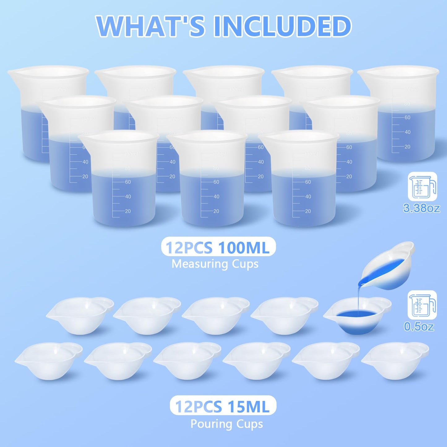 KISREL Silicone Measuring Cups for Resin, Resin Supplies with 600ML+250ML+ 100ML Silicone Cups, Resin Mixing Cups, Silicone Stir Sticks, Epoxy Mixing Cup