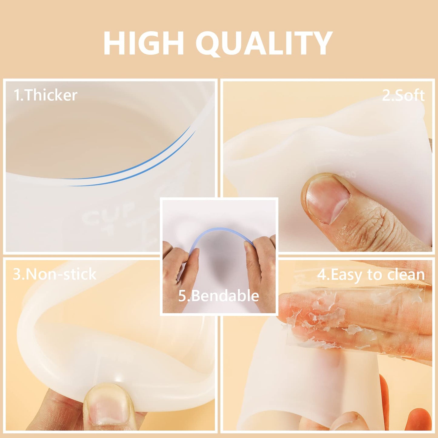 KISREL Silicone Measuring Cups for Resin, Resin Supplies with 600ML+250ML+ 100ML Silicone Cups, Resin Mixing Cups, Silicone Stir Sticks, Epoxy Mixing Cup