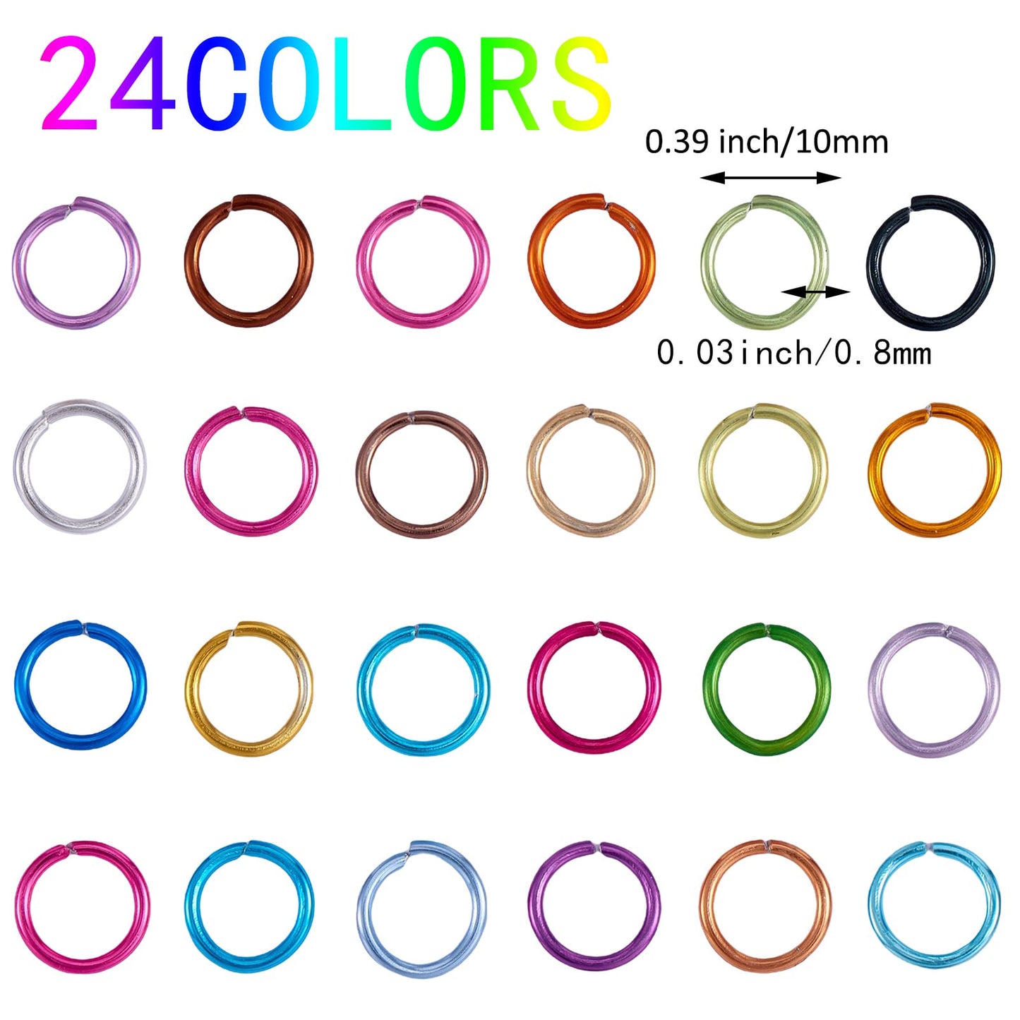 2040Pcs 24 Colors Aluminum Jump Ring 10MM Jewelry Jump Ring O Shape Colored Jump Rings for Necklace Bracelet Earrings Charm Jewelry Making Supplies(85Pcs/Color)