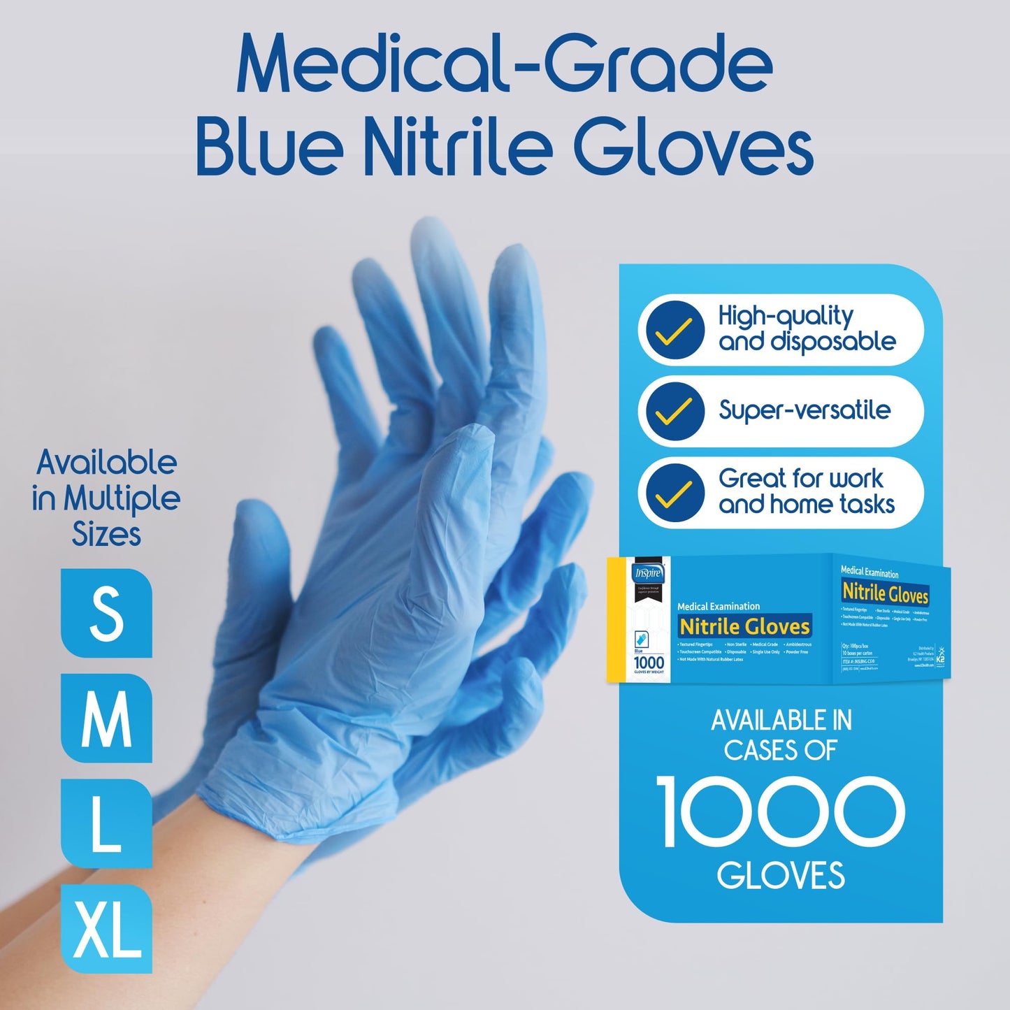 Inspire Nitrile Exam Gloves | The Original Quality Stretch Nitrile Cobalt Blue | 4.5 Gloves Disposable Latex Free Medical EMT