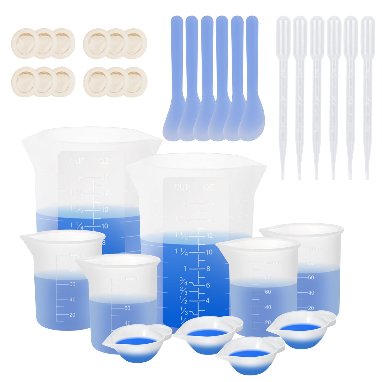 KISREL Silicone Measuring Cups for Resin, Resin Supplies with 600ML+250ML+ 100ML Silicone Cups, Resin Mixing Cups, Silicone Stir Sticks, Epoxy Mixing Cup