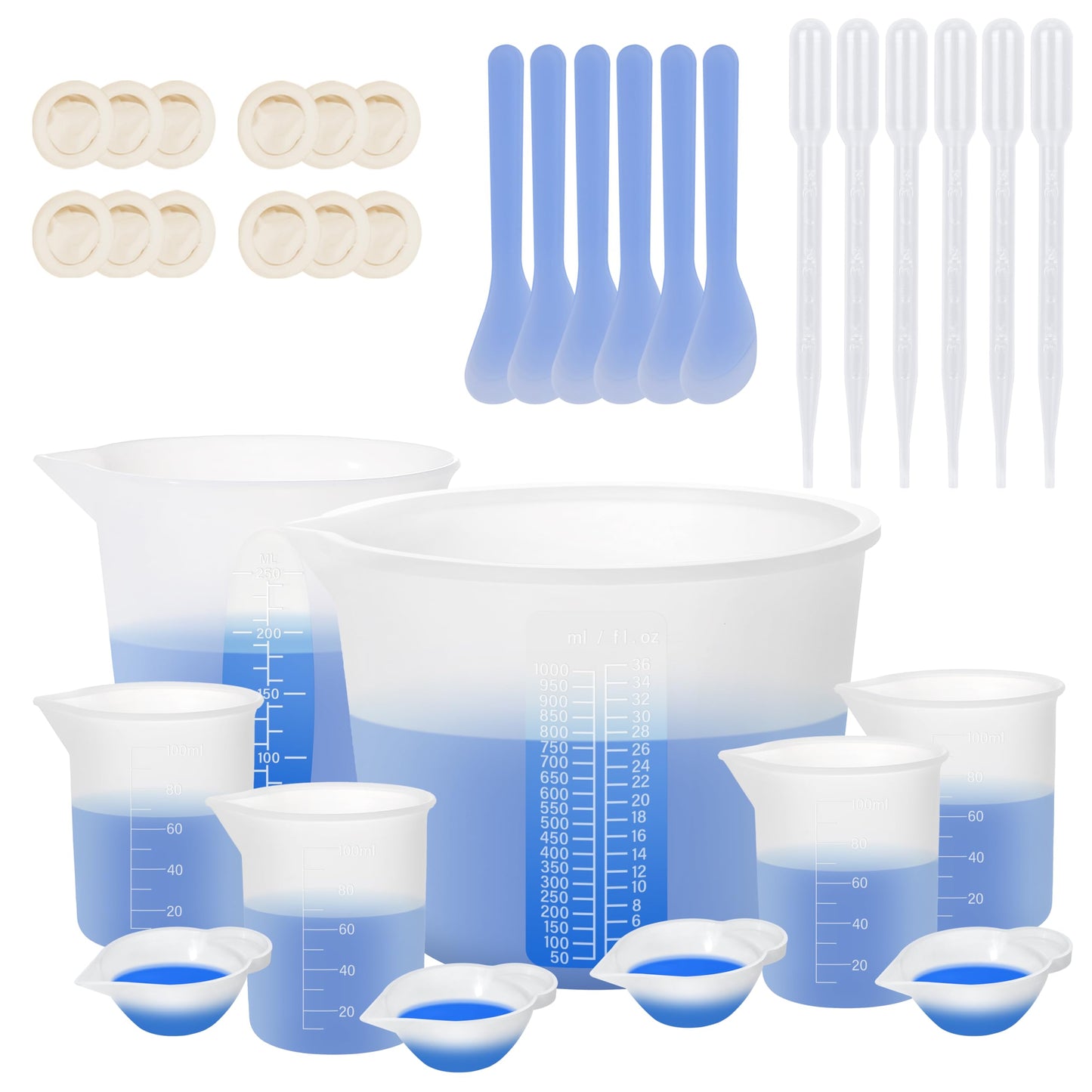 KISREL Silicone Measuring Cups for Resin, Resin Supplies with 600ML+250ML+ 100ML Silicone Cups, Resin Mixing Cups, Silicone Stir Sticks, Epoxy Mixing Cup