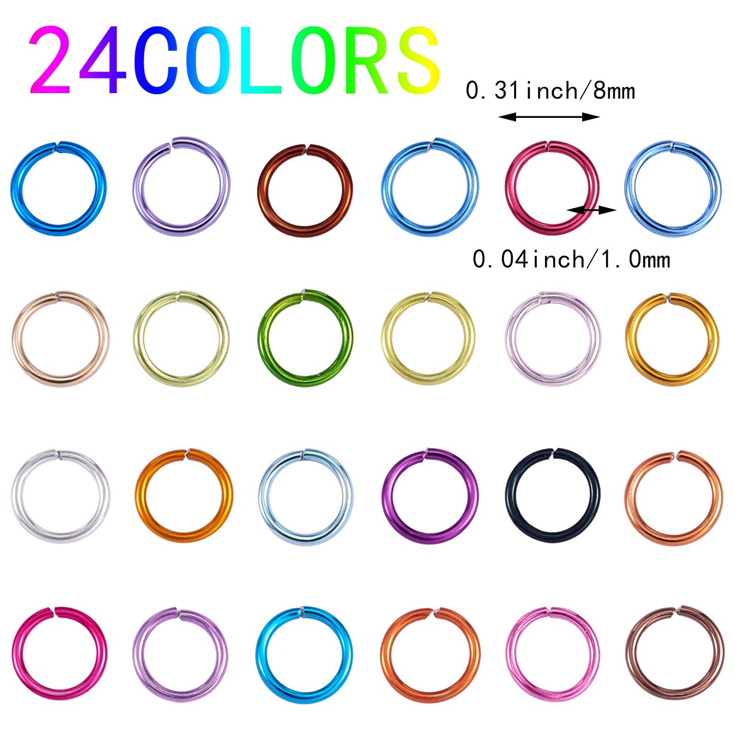 2040Pcs 24 Colors Aluminum Jump Ring 10MM Jewelry Jump Ring O Shape Colored Jump Rings for Necklace Bracelet Earrings Charm Jewelry Making Supplies(85Pcs/Color)