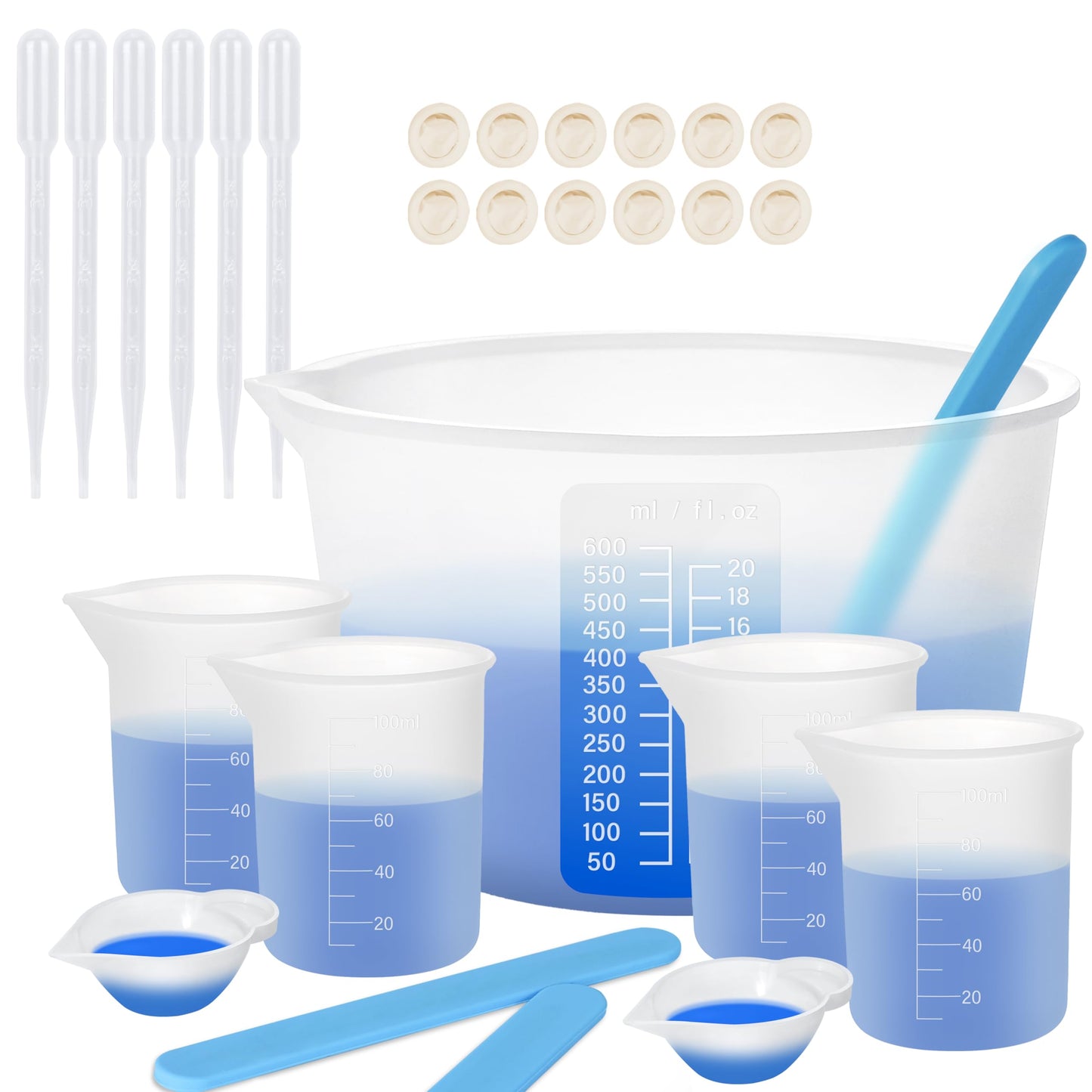 KISREL Silicone Measuring Cups for Resin, Resin Supplies with 600ML+250ML+ 100ML Silicone Cups, Resin Mixing Cups, Silicone Stir Sticks, Epoxy Mixing Cup