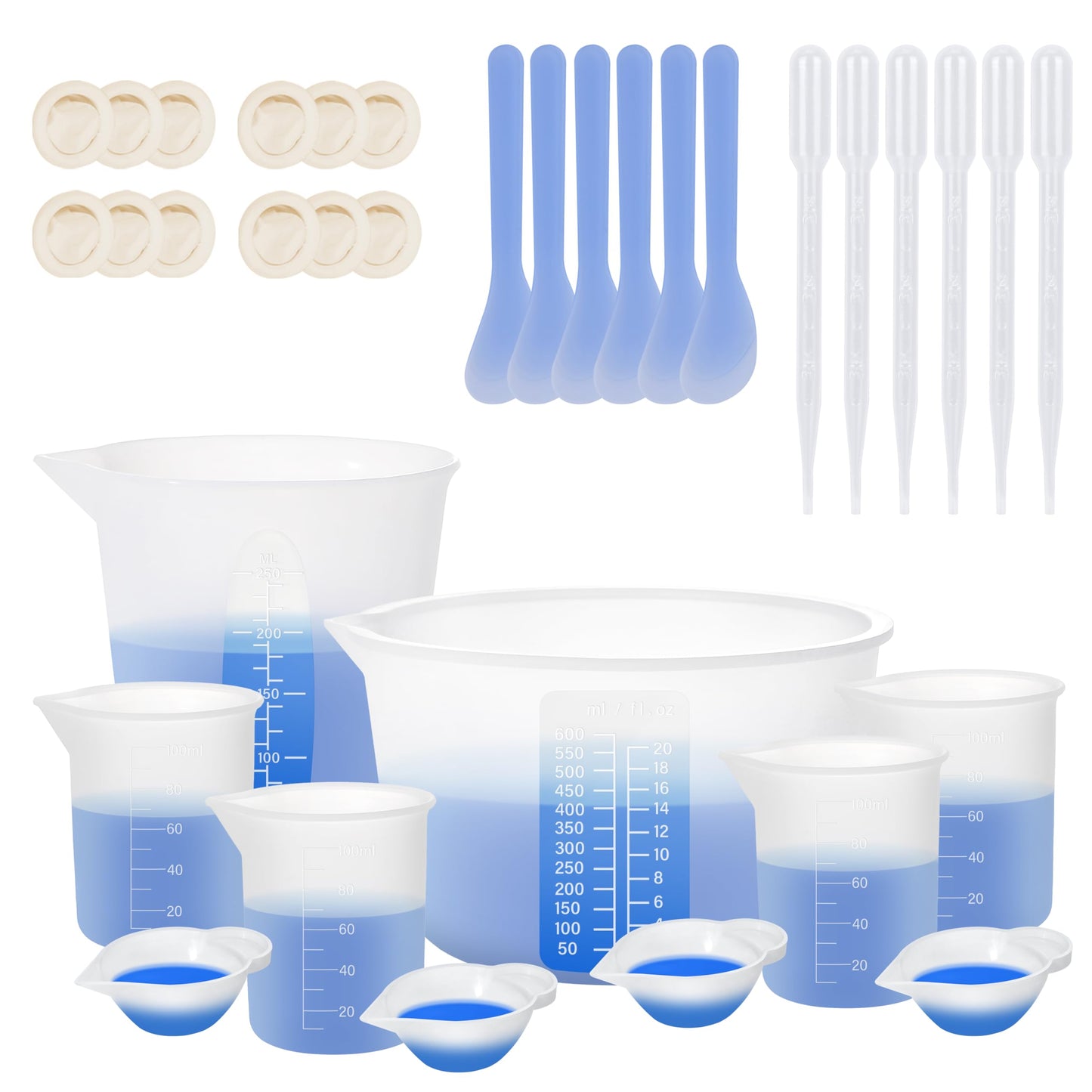 KISREL Silicone Measuring Cups for Resin, Resin Supplies with 600ML+250ML+ 100ML Silicone Cups, Resin Mixing Cups, Silicone Stir Sticks, Epoxy Mixing Cup