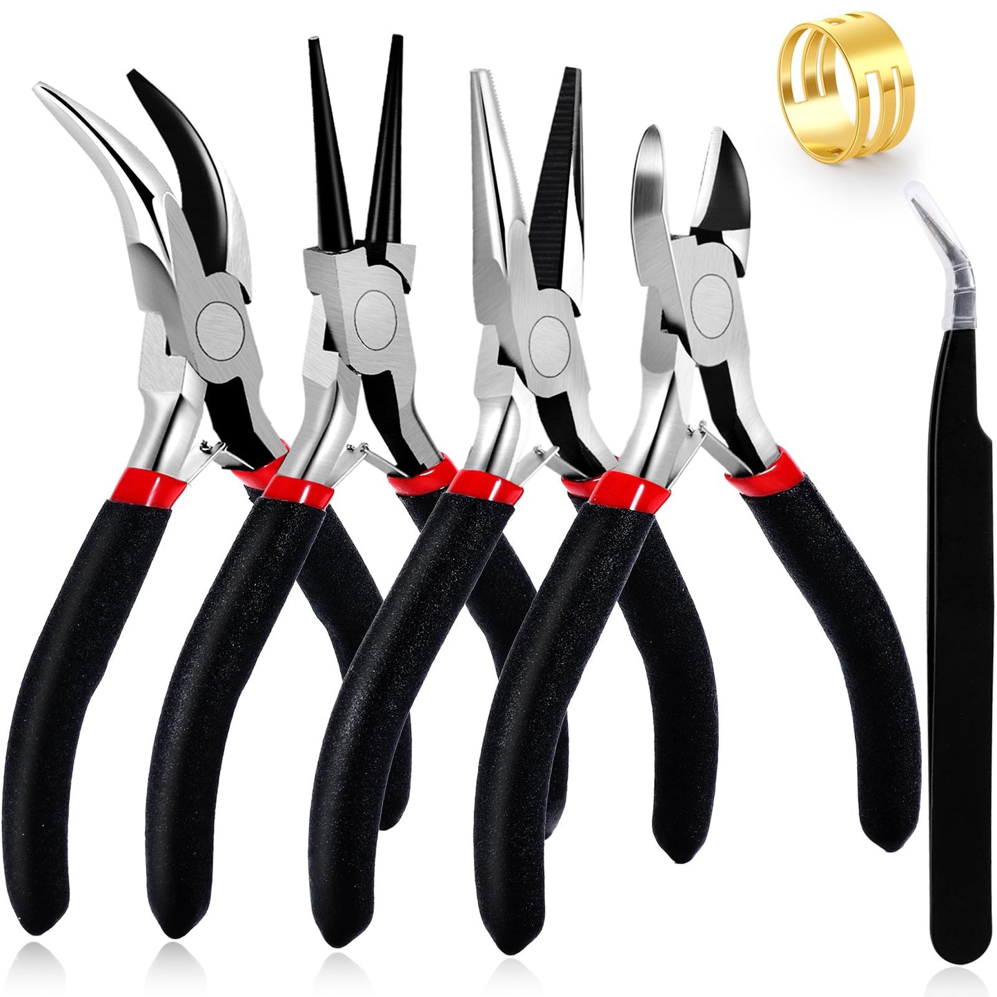 5Pcs Jewelry Pliers Jewelry Making Pliers Tools with Needle Nose Pliers/Round Nose Pliers/Chain Nose Pliers/Bent Nose Pliers/Zipper Pliers Wire Cutters for Wire Wrapping Earring Craft Making Supplies