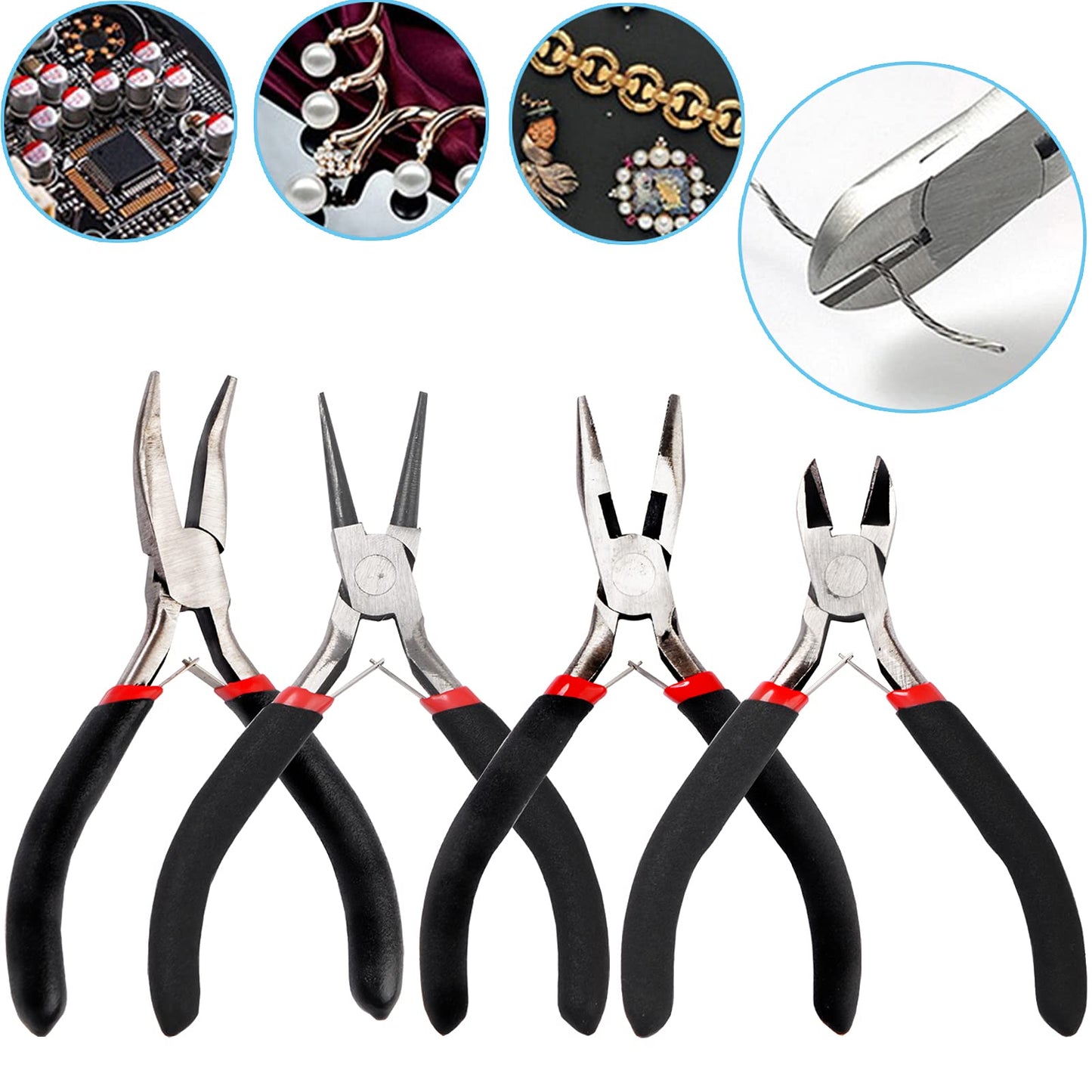 5Pcs Jewelry Pliers Jewelry Making Pliers Tools with Needle Nose Pliers/Round Nose Pliers/Chain Nose Pliers/Bent Nose Pliers/Zipper Pliers Wire Cutters for Wire Wrapping Earring Craft Making Supplies