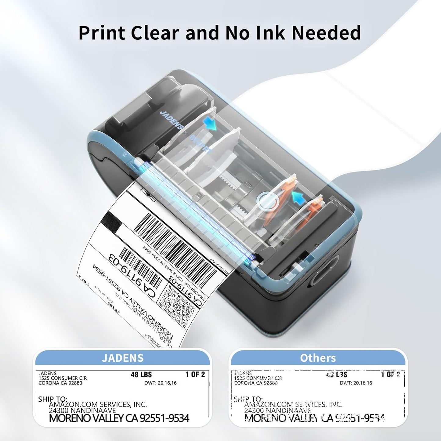 JADENS Bluetooth Thermal Label Printer, Wireless Label Printer with Built-in Paper Bin, Compatible with iOS, Android, Windows, Mac, Chromebook, Widely Used for Etsy, Ebay, Shopify, USPS