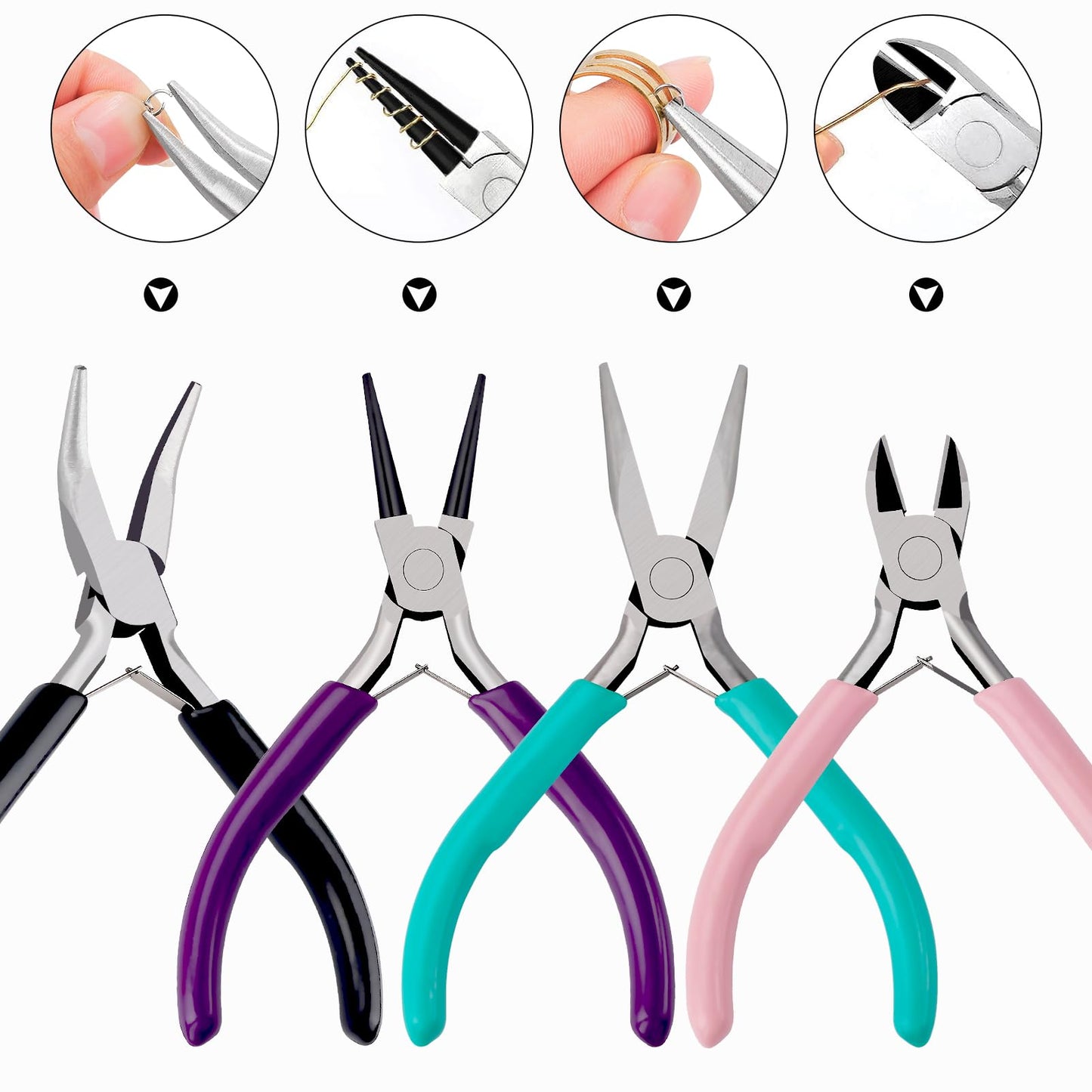 5Pcs Jewelry Pliers Jewelry Making Pliers Tools with Needle Nose Pliers/Round Nose Pliers/Chain Nose Pliers/Bent Nose Pliers/Zipper Pliers Wire Cutters for Wire Wrapping Earring Craft Making Supplies