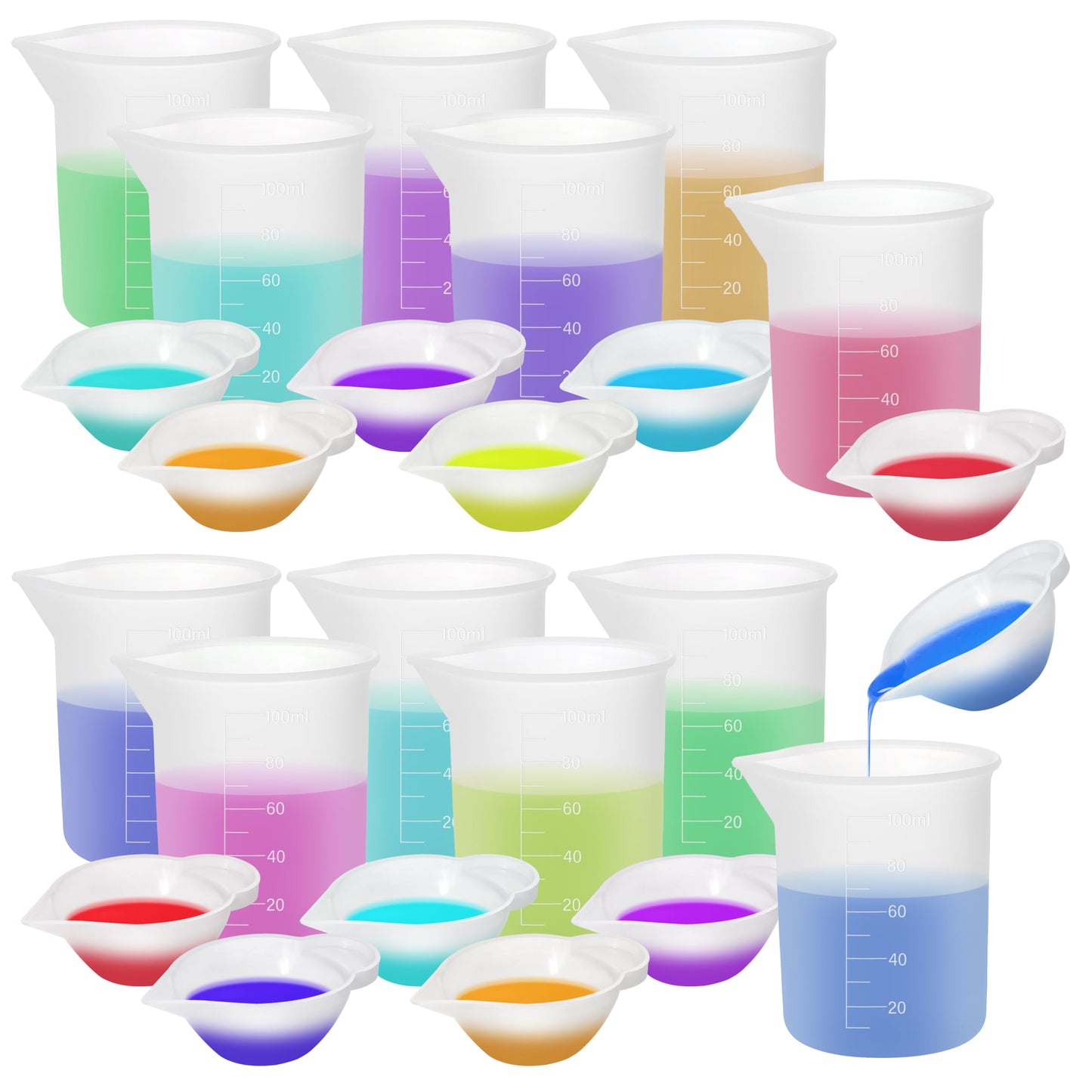 KISREL Silicone Measuring Cups for Resin, Resin Supplies with 600ML+250ML+ 100ML Silicone Cups, Resin Mixing Cups, Silicone Stir Sticks, Epoxy Mixing Cup