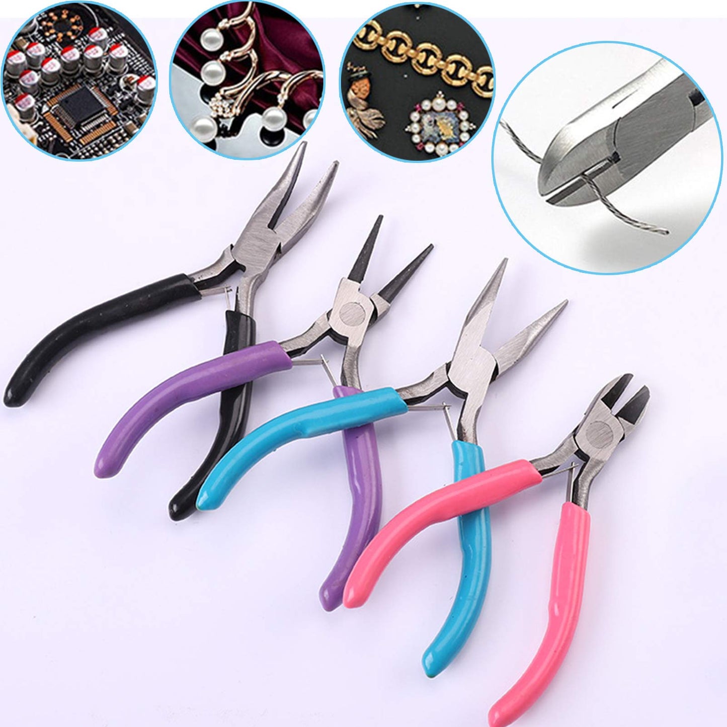 5Pcs Jewelry Pliers Jewelry Making Pliers Tools with Needle Nose Pliers/Round Nose Pliers/Chain Nose Pliers/Bent Nose Pliers/Zipper Pliers Wire Cutters for Wire Wrapping Earring Craft Making Supplies