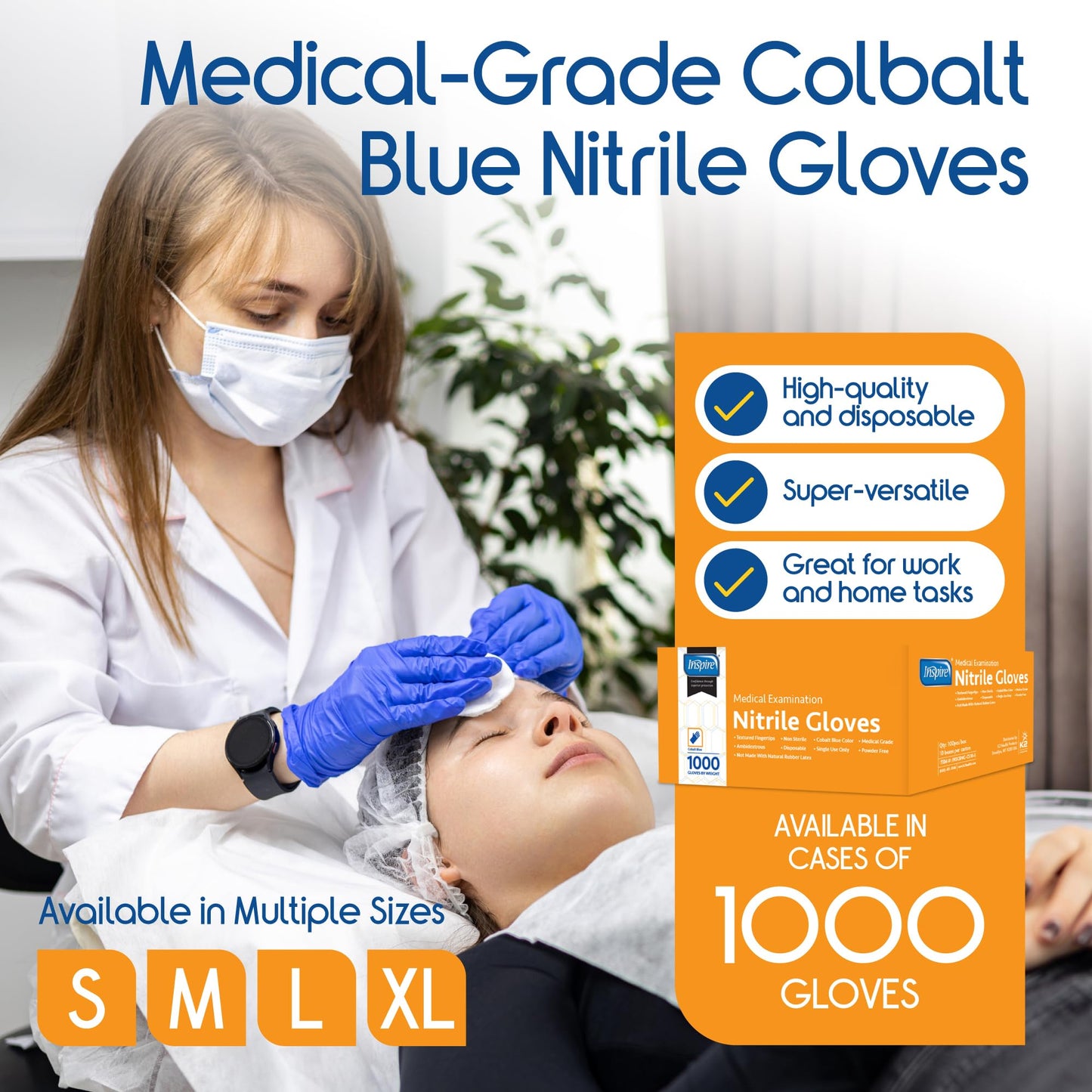 Inspire Nitrile Exam Gloves | The Original Quality Stretch Nitrile Cobalt Blue | 4.5 Gloves Disposable Latex Free Medical EMT