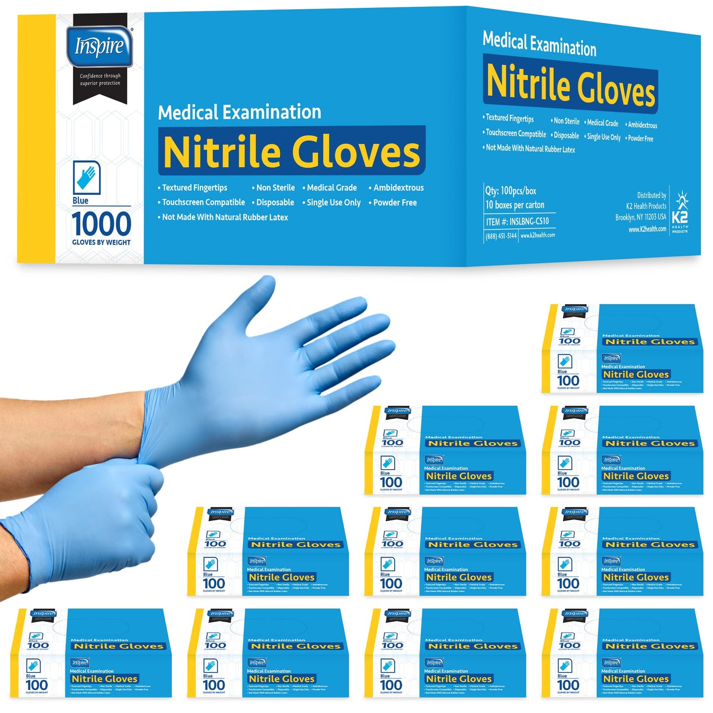 Inspire Nitrile Exam Gloves | The Original Quality Stretch Nitrile Cobalt Blue | 4.5 Gloves Disposable Latex Free Medical EMT