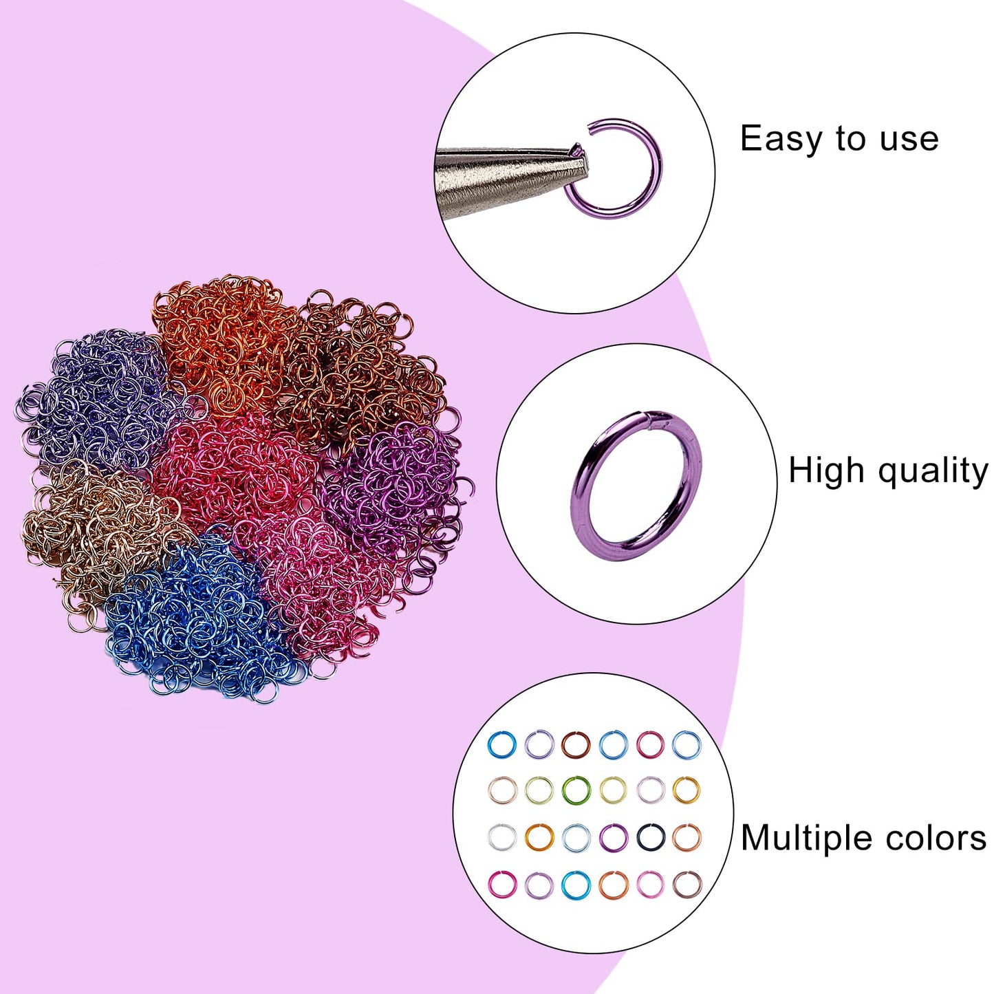 2040Pcs 24 Colors Aluminum Jump Ring 10MM Jewelry Jump Ring O Shape Colored Jump Rings for Necklace Bracelet Earrings Charm Jewelry Making Supplies(85Pcs/Color)