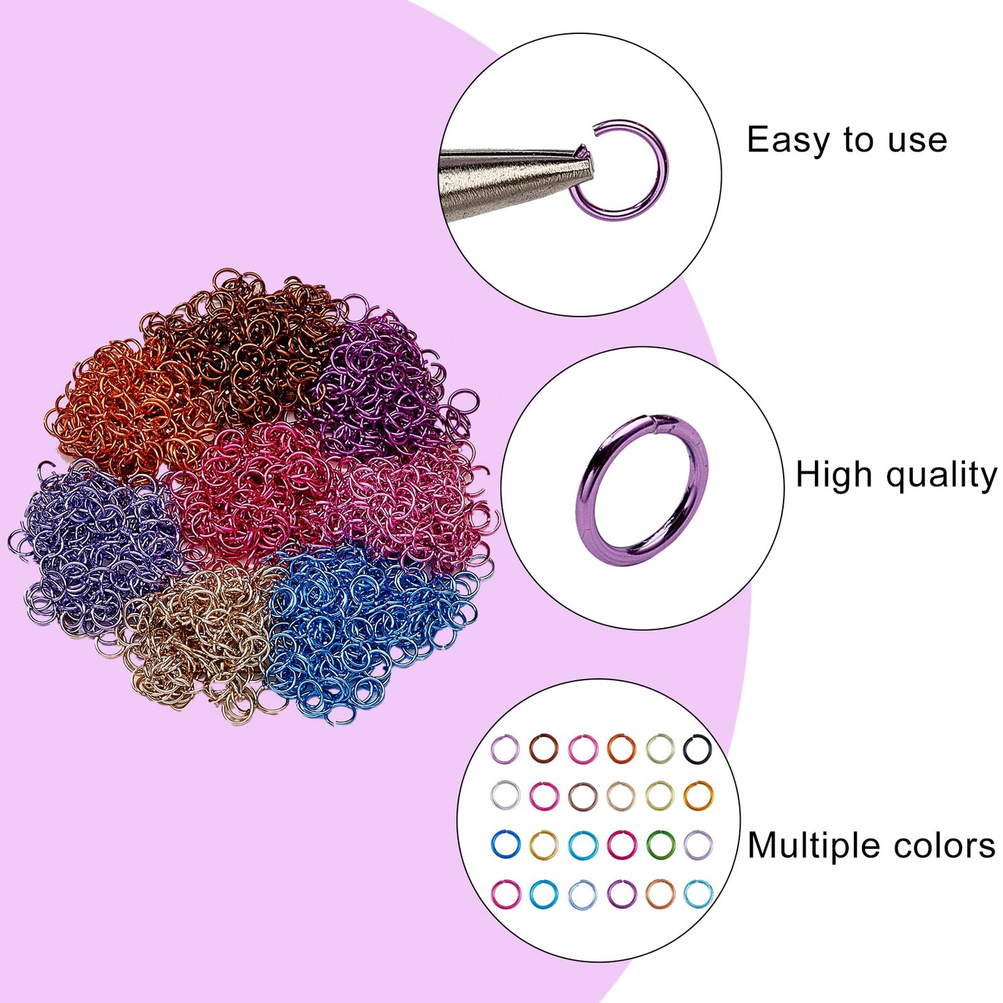 2040Pcs 24 Colors Aluminum Jump Ring 10MM Jewelry Jump Ring O Shape Colored Jump Rings for Necklace Bracelet Earrings Charm Jewelry Making Supplies(85Pcs/Color)