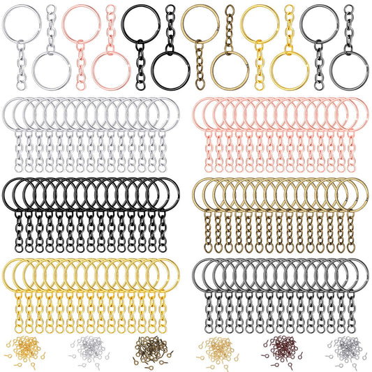 360 Pcs Key Chains Bulk for Crafts Including 90 Pcs Keychain Rings, 90 Pcs Open Jump Rings Connectors, 180 Pcs Small Screw Eye Pins Hooks for DIY Keychain Supplies