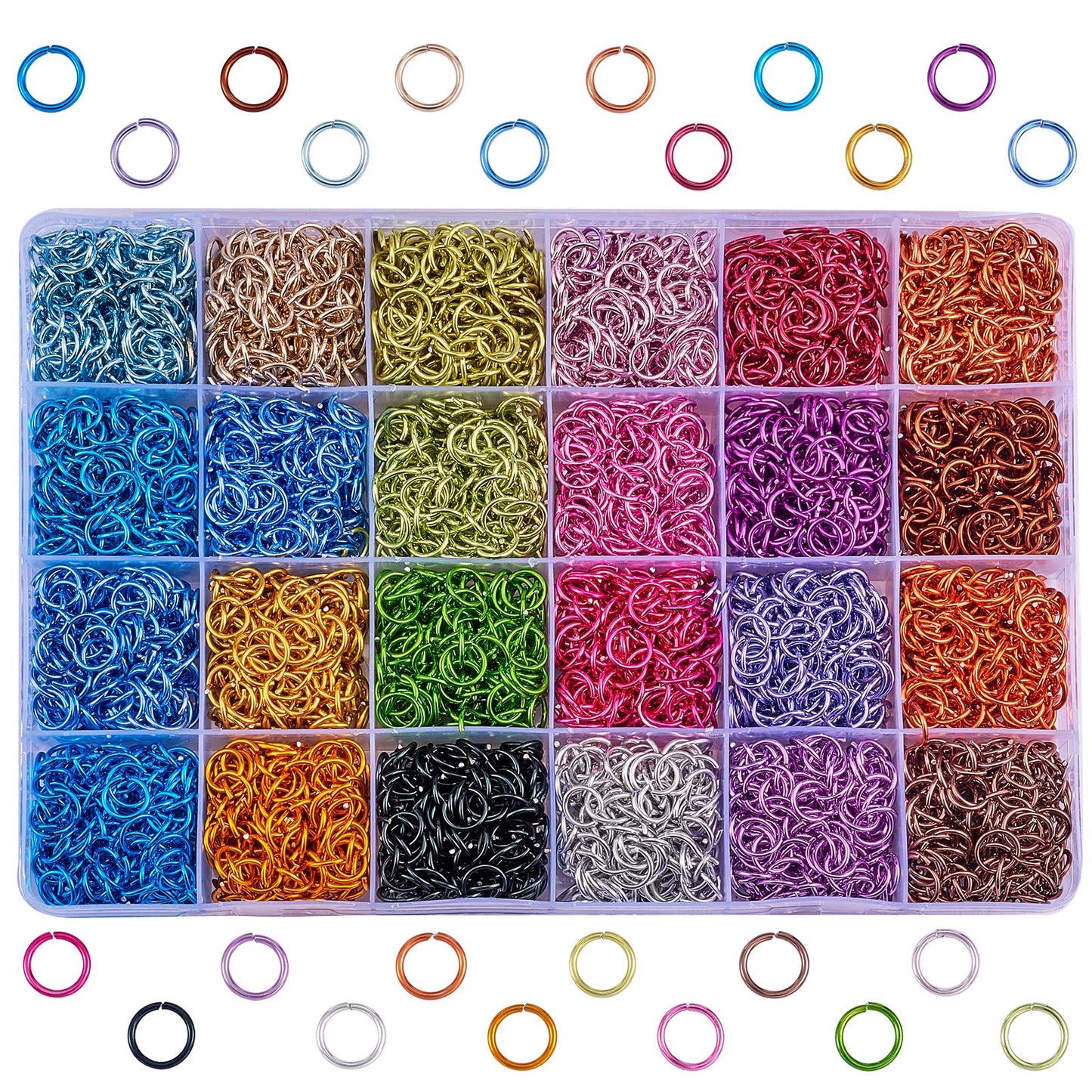 2040Pcs 24 Colors Aluminum Jump Ring 10MM Jewelry Jump Ring O Shape Colored Jump Rings for Necklace Bracelet Earrings Charm Jewelry Making Supplies(85Pcs/Color)