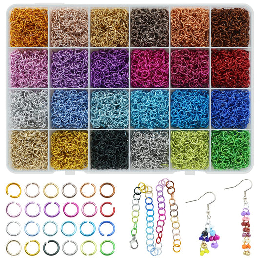 About 7200pcs 24 Colors Jump Rings Jewelry Findings 6mm Jewelry Open Jump Rings for Choker Bracelets Necklaces Chain Jewelry Making