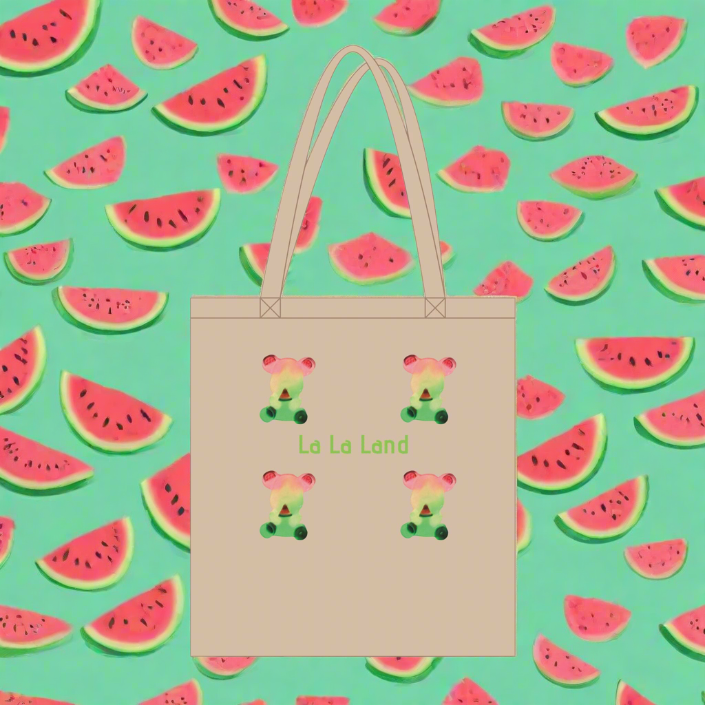 Organic Long Handles Tote Bag Watermelon Bear