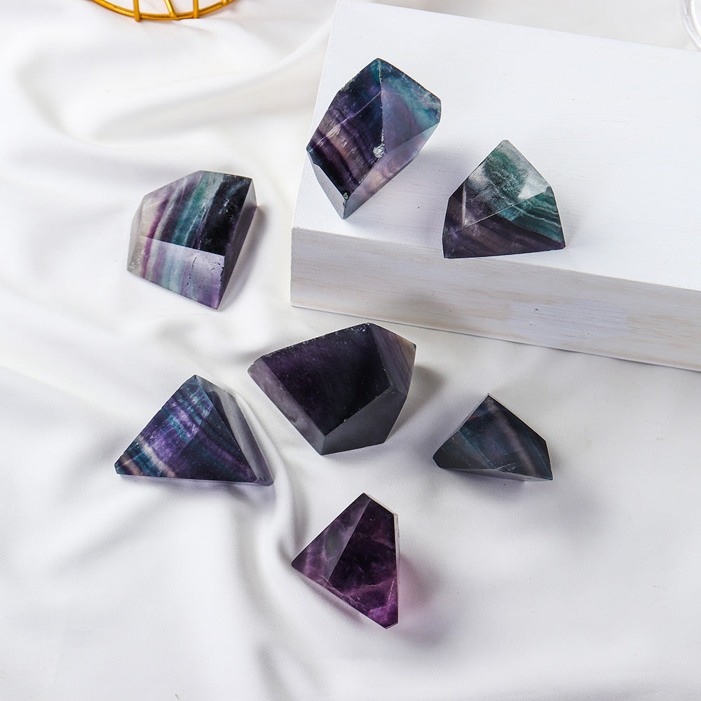 Rainbow Fluorite Polyhedron Ornament Home Decor Crystal