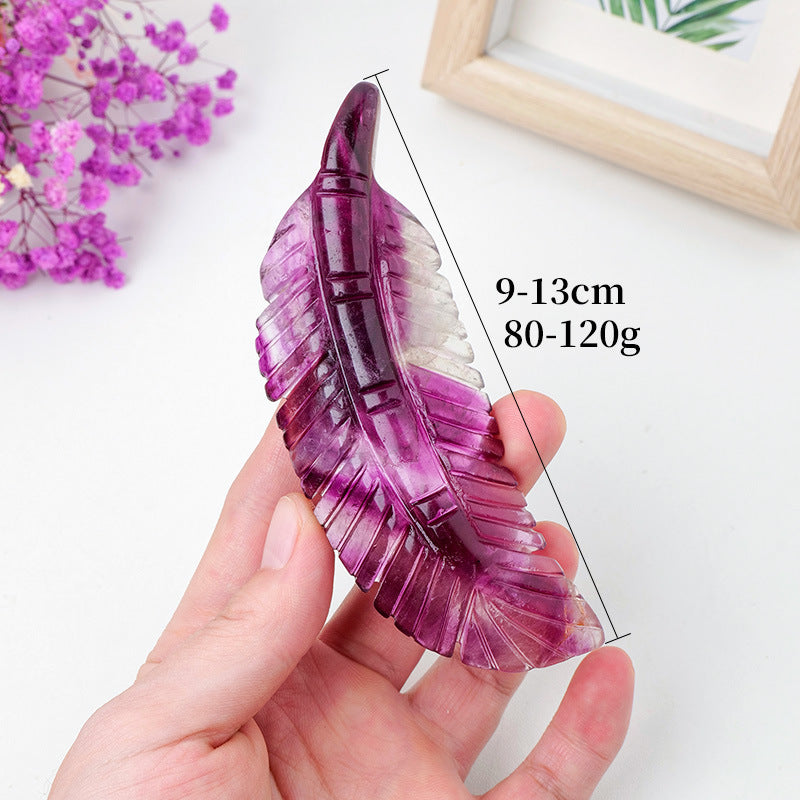 Natural Purple Fluorite Feather Carving Pieces Crystal Ornaments