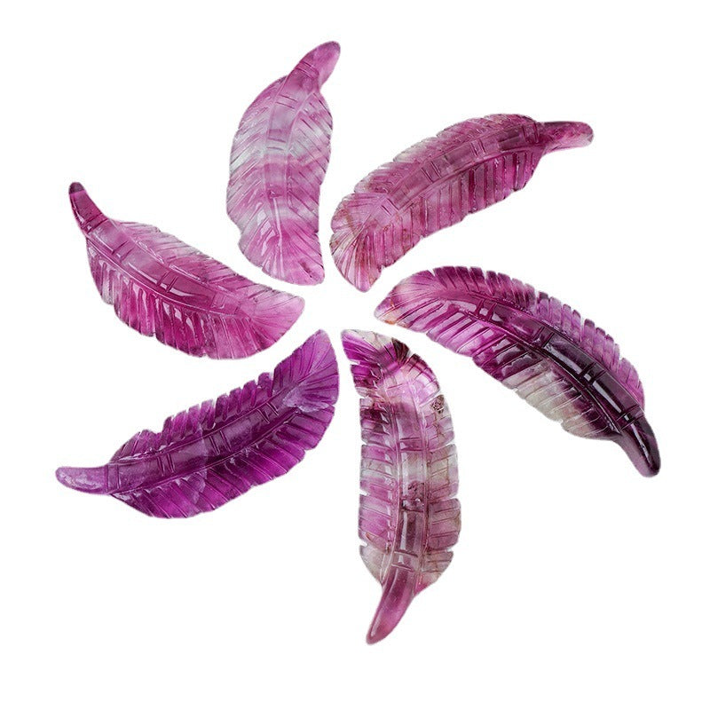 Natural Purple Fluorite Feather Carving Pieces Crystal Ornaments