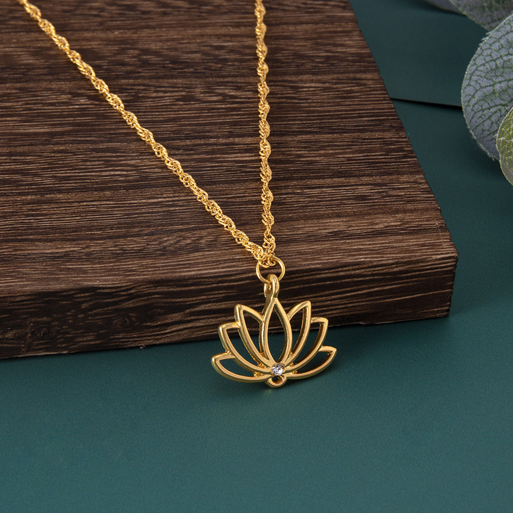 Necklace Ornament Fashion Simple Lotus Hollow Pendant Necklace Floral Lucky Pendant