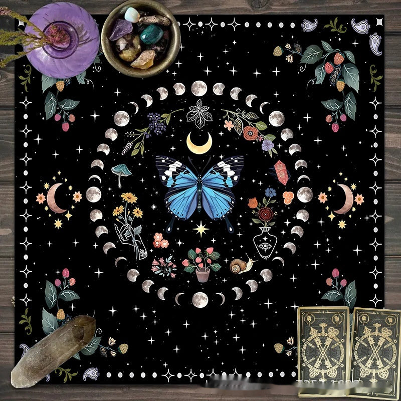 Flower Butterfly Moon Tablecloth Altar Decorative Tablecloth